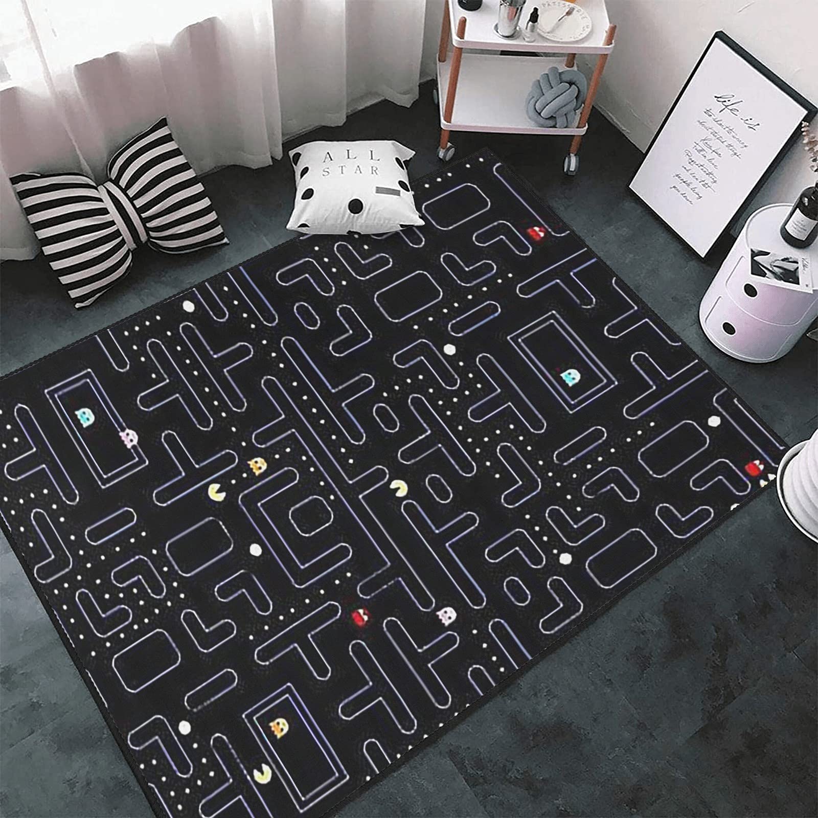 Premium 5.2'x7.5' Non-Slip Arcade Video Game Themed Area Rug - Soft Floor Mat for Bedroom, Living Room & Home Decor - Perfect for Gamers & Retro Gaming Room Design