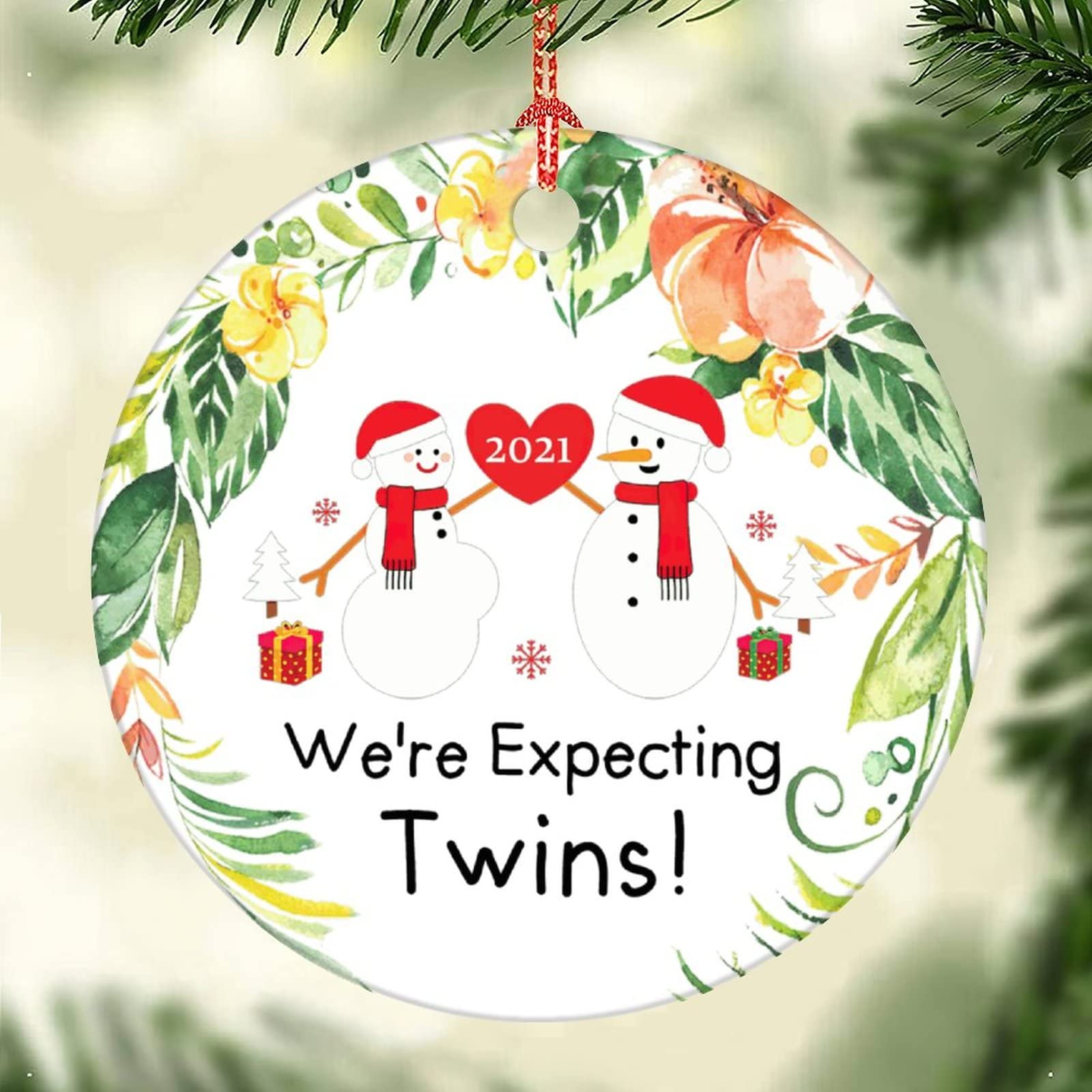 FoDuoDuo Twin Pregnancy Christmas Ornament - 3 Inch Holiday Tree Decoration for Expecting Parents, Festive Home Decor for Twins Announcement & Baby Shower Gifts
