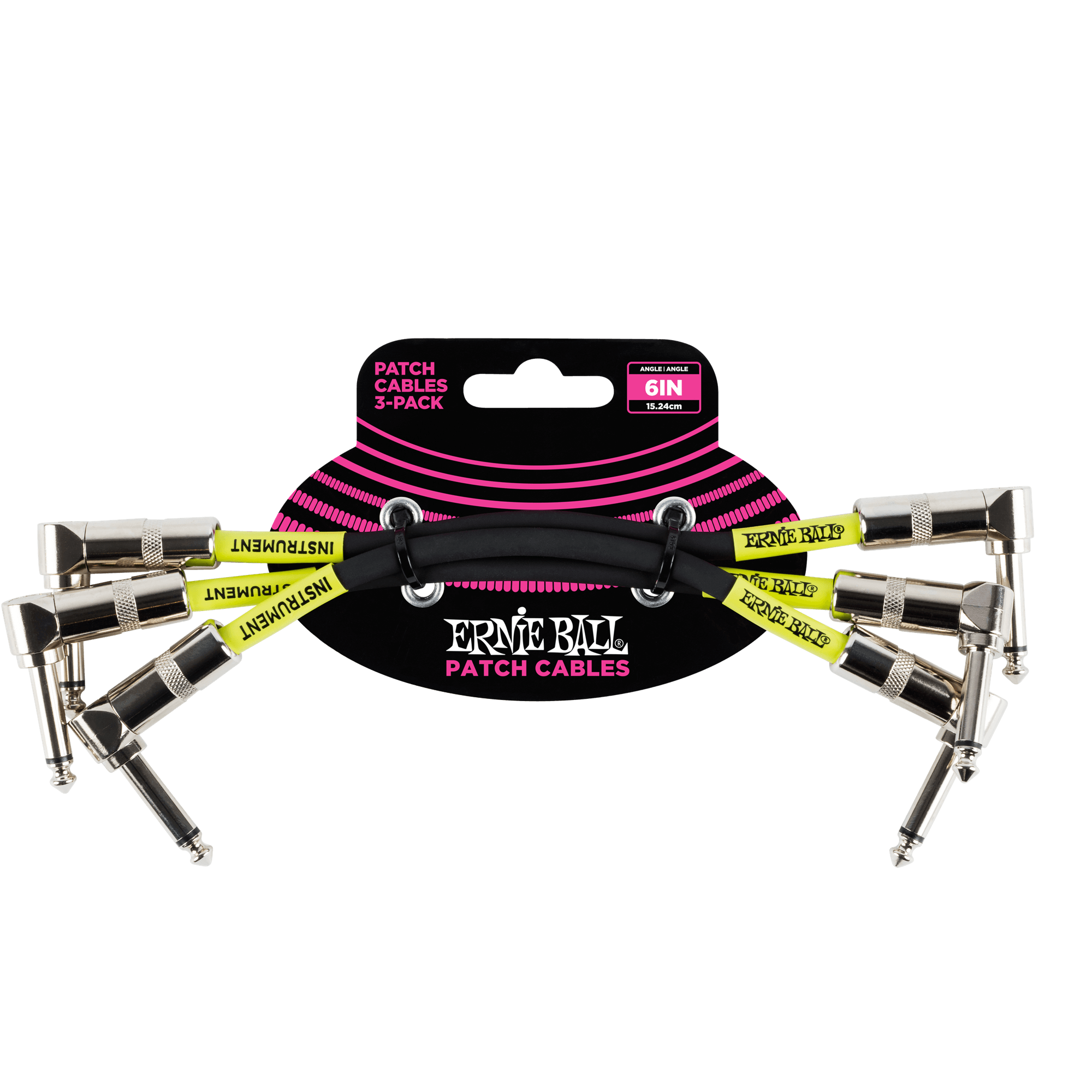 Ernie Ball 6 Angle Patch Cable 3 Pack - Black | High-Quality Instrument Cables for Guitar, Bass & Pedalboard | Perfect for Live Performances & Studio Recording
