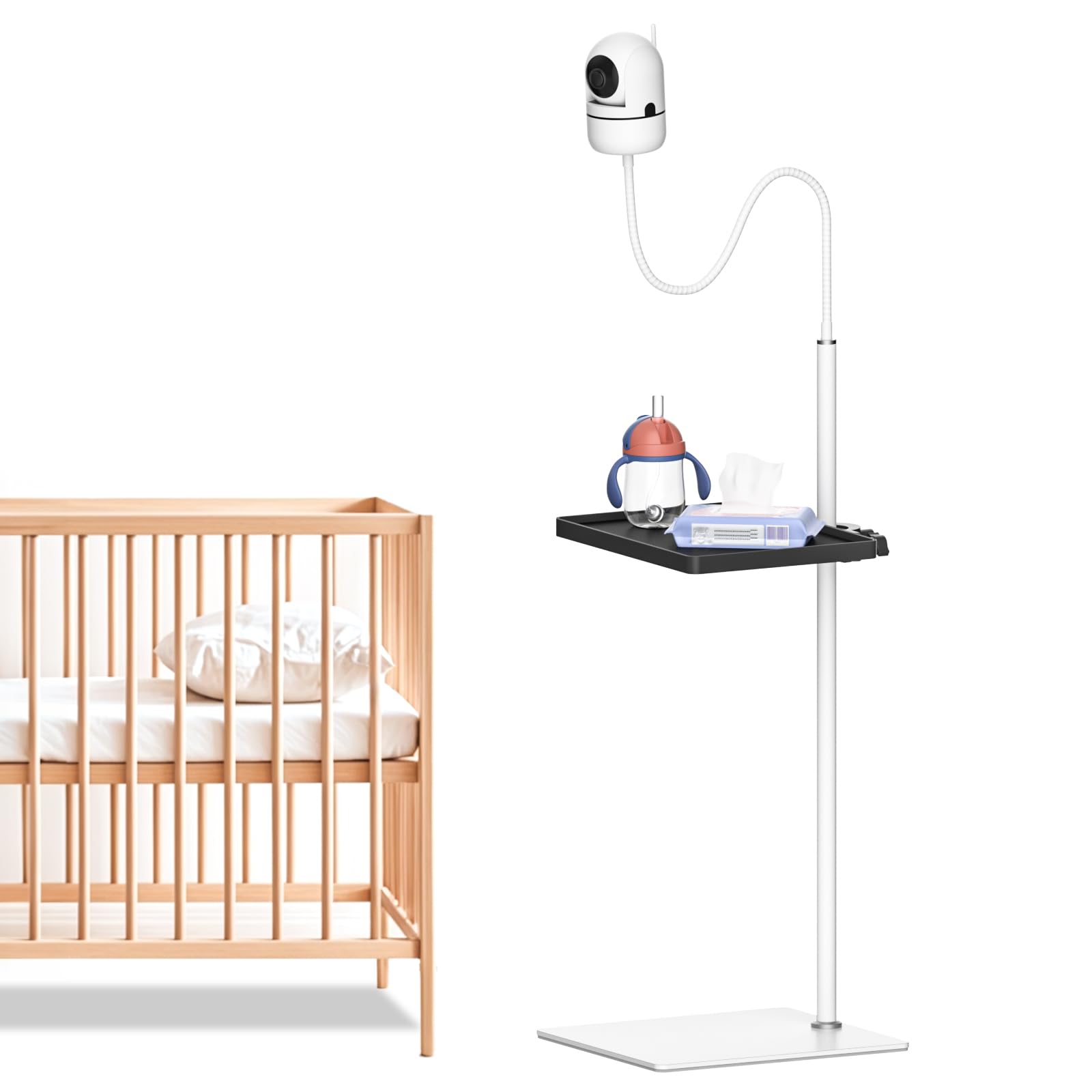 Adjustable Baby Monitor Stand with Storage Tray - Universal Floor Mount for HelloBaby, VTech, Infant Optics DXR-8/DXR-8 Pro, Nanit Pro, Eufy, Owlet & VAVA - Perfect for Nursery, Bedroom & Home Security Monitoring