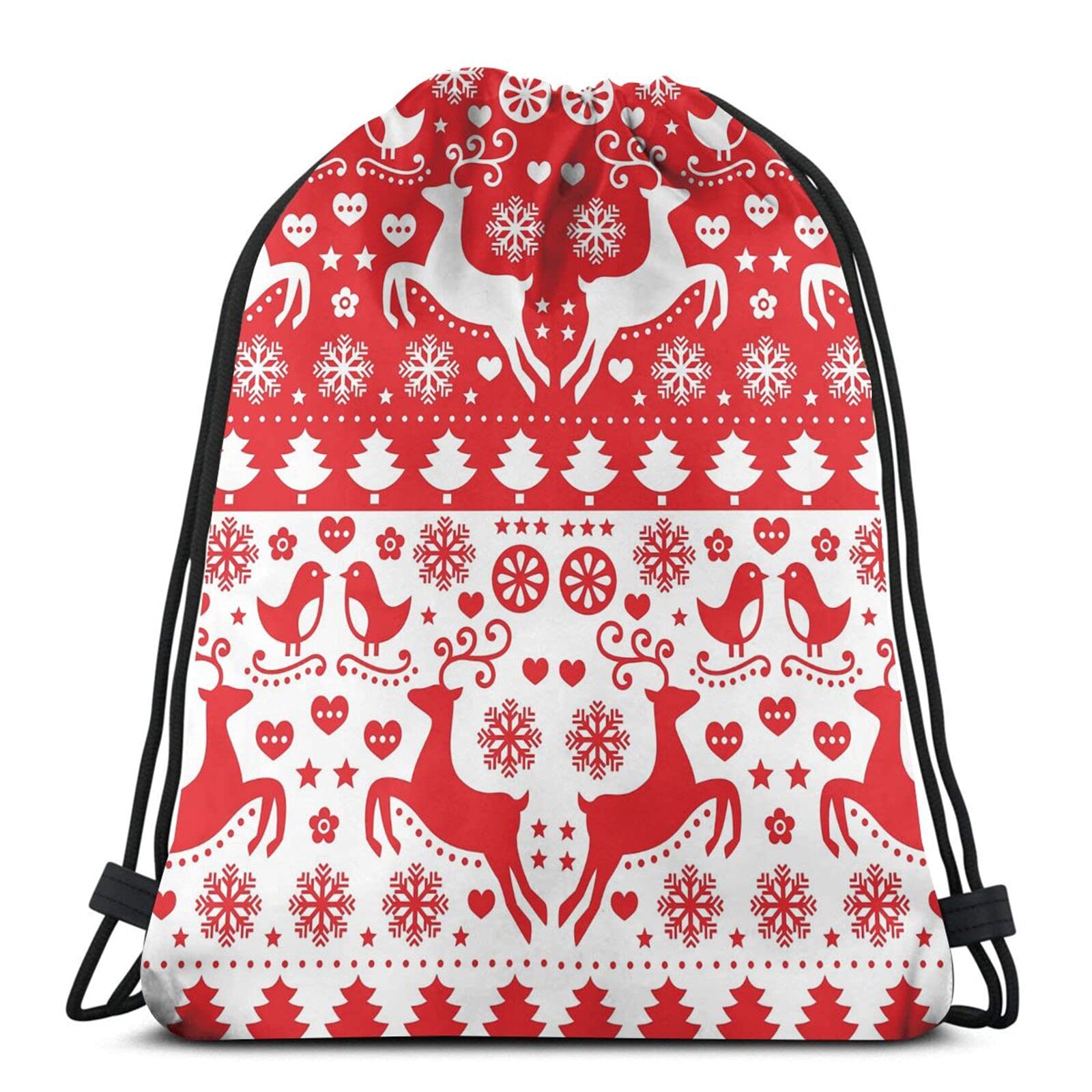 Christmas Reindeer Drawstring Backpack - Waterproof Hiking, Shopping, Sport & Yoga Gym Bag for Men, Women & Kids - Perfect for Outdoor Adventures, Travel & School
