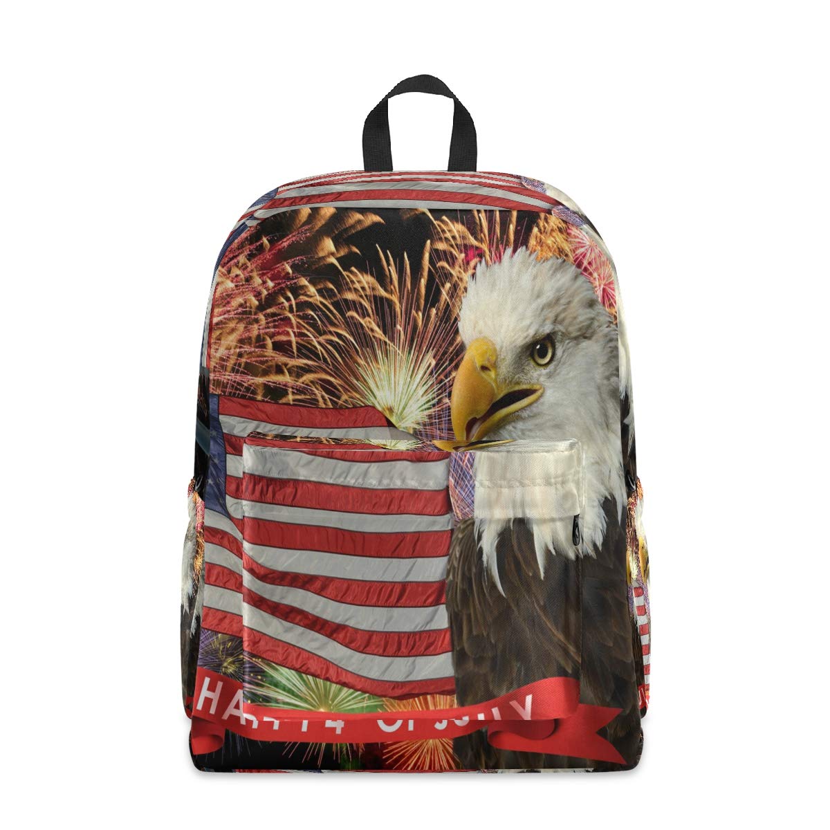 Anti-Theft Travel Backpack for Men & Women - Fireworks American Flag Bald Eagle Design, Durable College Bookbag & Tech Bag for School, Work & Outdoor Adventures