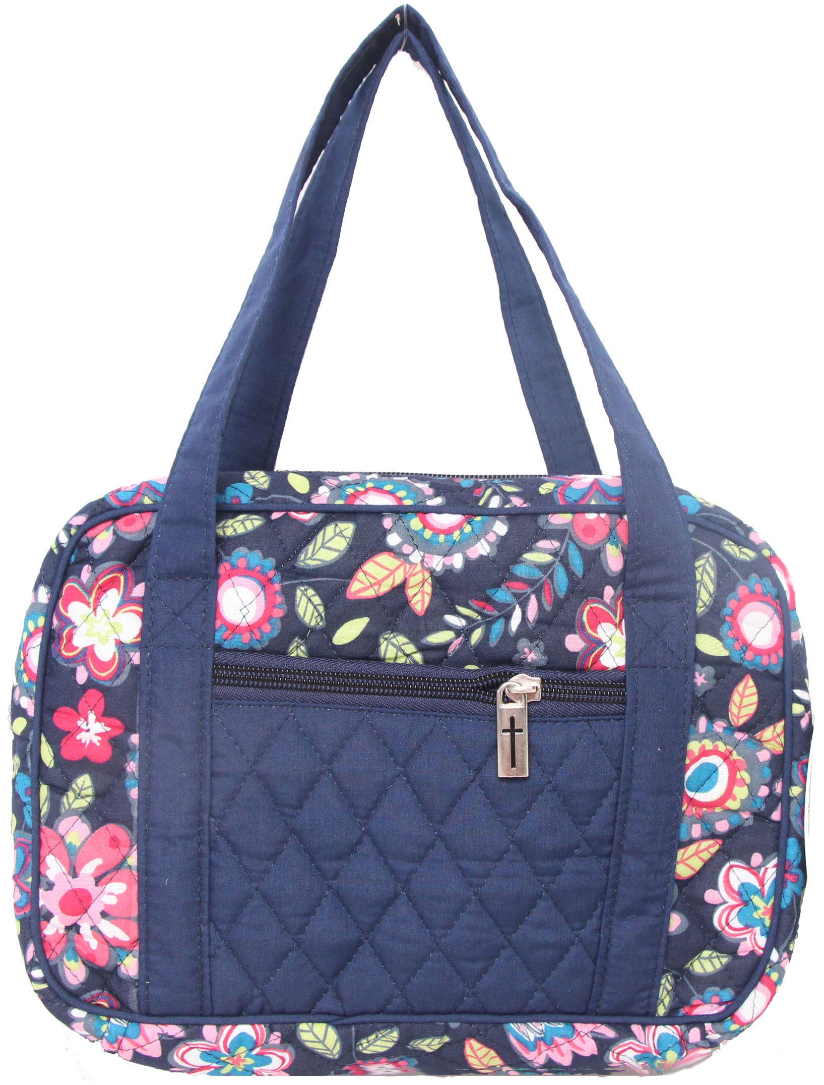 DIWI Quilted Cotton Bible Cover XL - Navy Flowers for Church & Travel