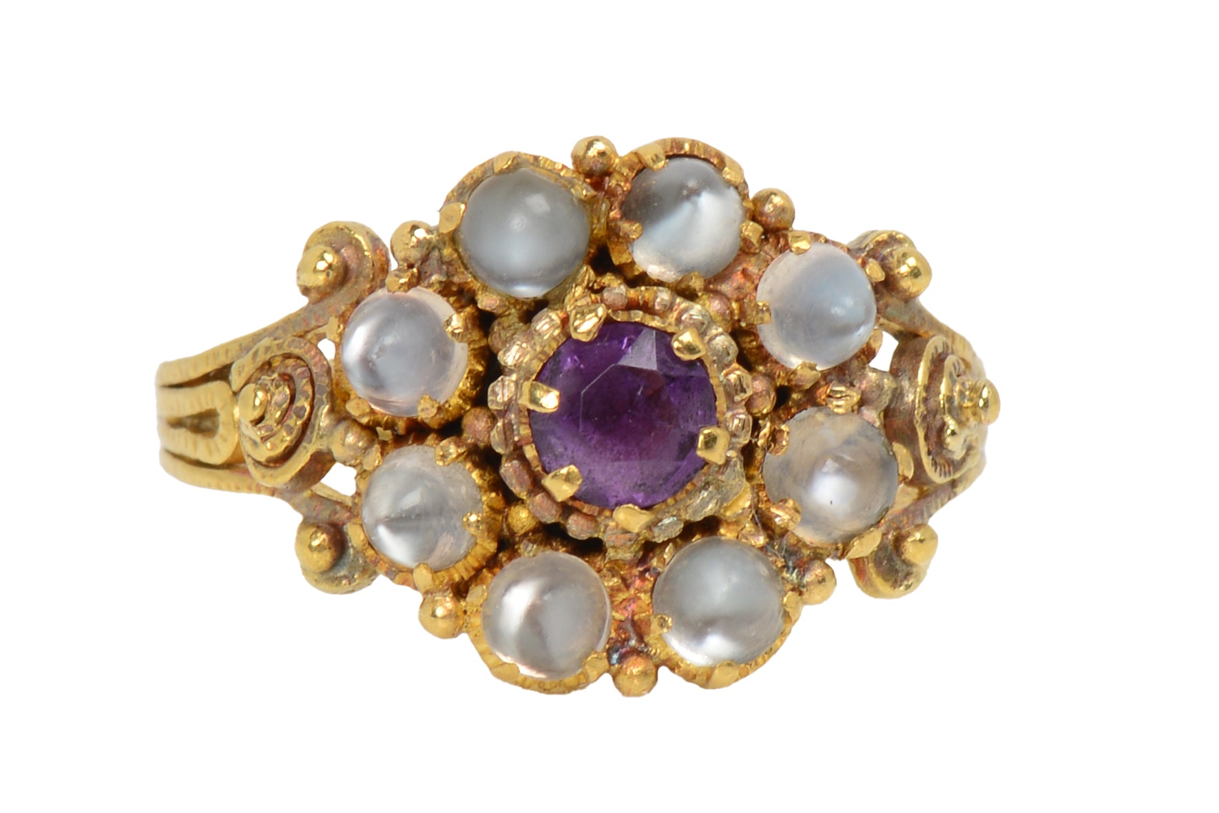 Victorian Moonstone Amethyst Ring - Elegant Whorls & Curls Design for Women | Perfect for Weddings, Evening Parties & Special Occasions