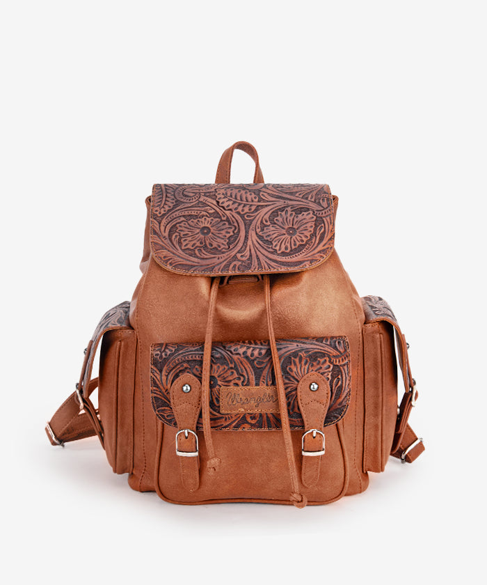 Wrangler Floral Tooled Concealed Carry Backpack for Women & Men - Tactical EDC Hiking Daypack with Hidden Gun Pocket - Perfect for Outdoor Adventures, Travel & Everyday Use