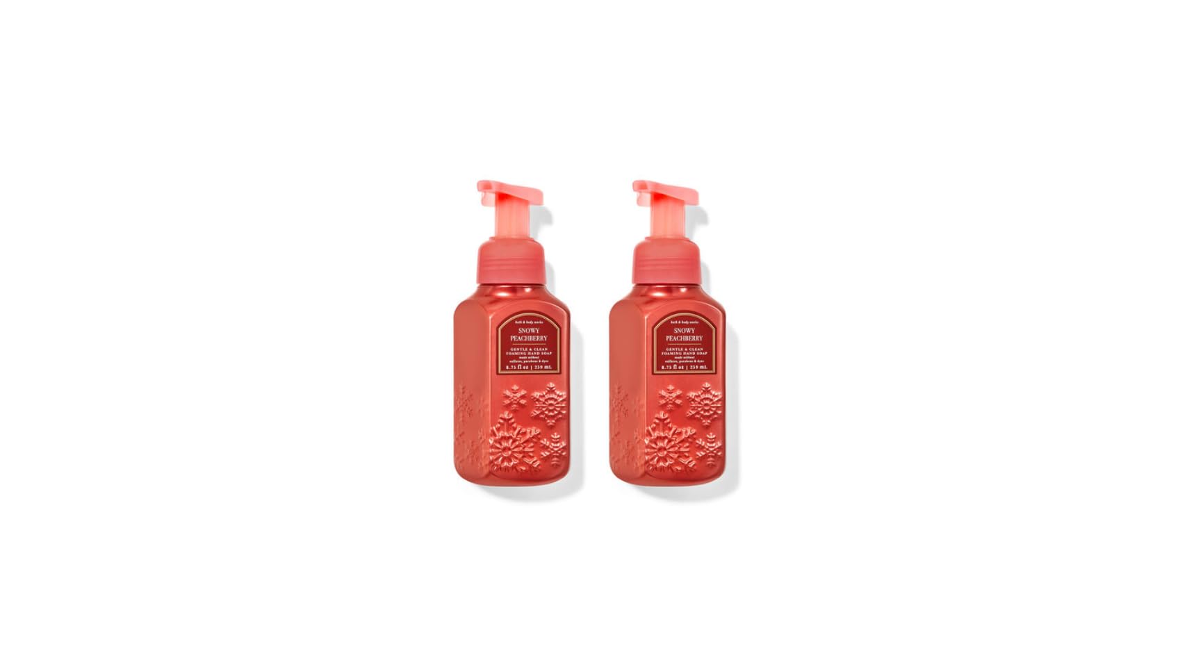 Snowy Peach Berry Foaming Hand Soap 8.75 fl oz - 2 Pack Full Size, Gentle & Clean Bath & Body Wash (Packaging May Vary) - Perfect for Home, Office & Gift Giving