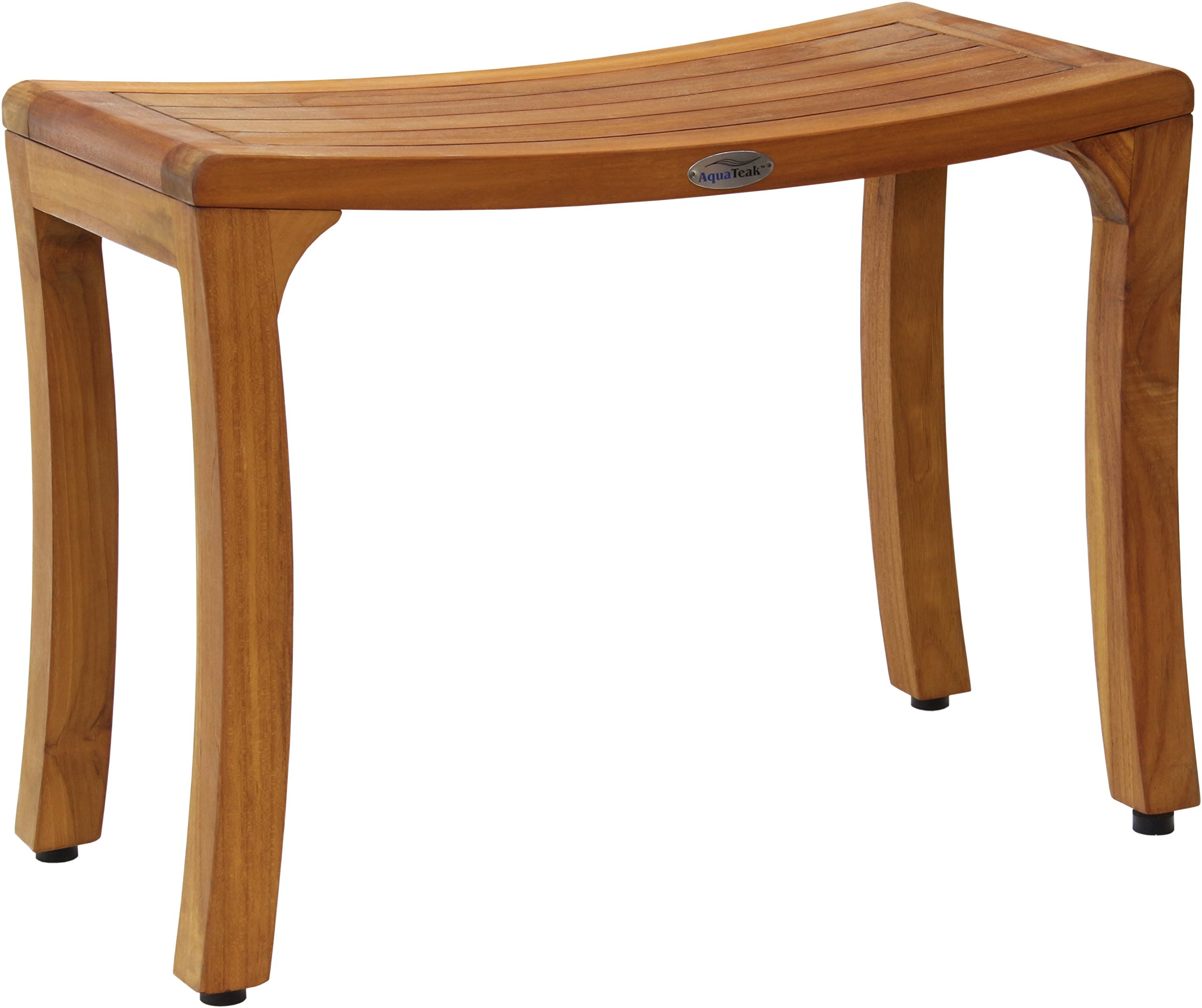 AquaTeak Asia Curve Teak Shower Bench 24 Inch - Premium Brown Teak Wood Bath Seat for Elderly & Disabled - Non-Slip Shower Stool for Bathroom Safety & Comfort - Perfect for Spa, Bathing, and Relaxation