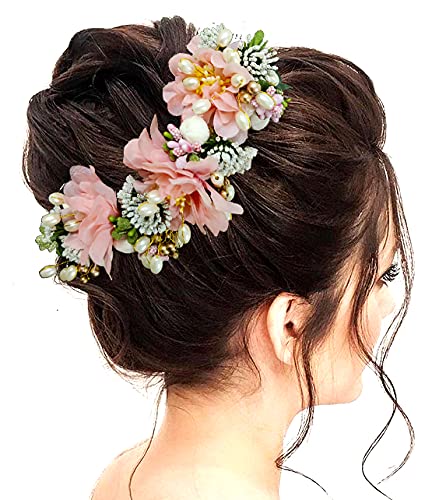 Bridal Hair Veil with Artificial Flowers - Peach Floral Hair Pin for Women, Wedding Hair Accessories (Pack of 1) | Perfect for Bridal Showers, Weddings & Special Occasions