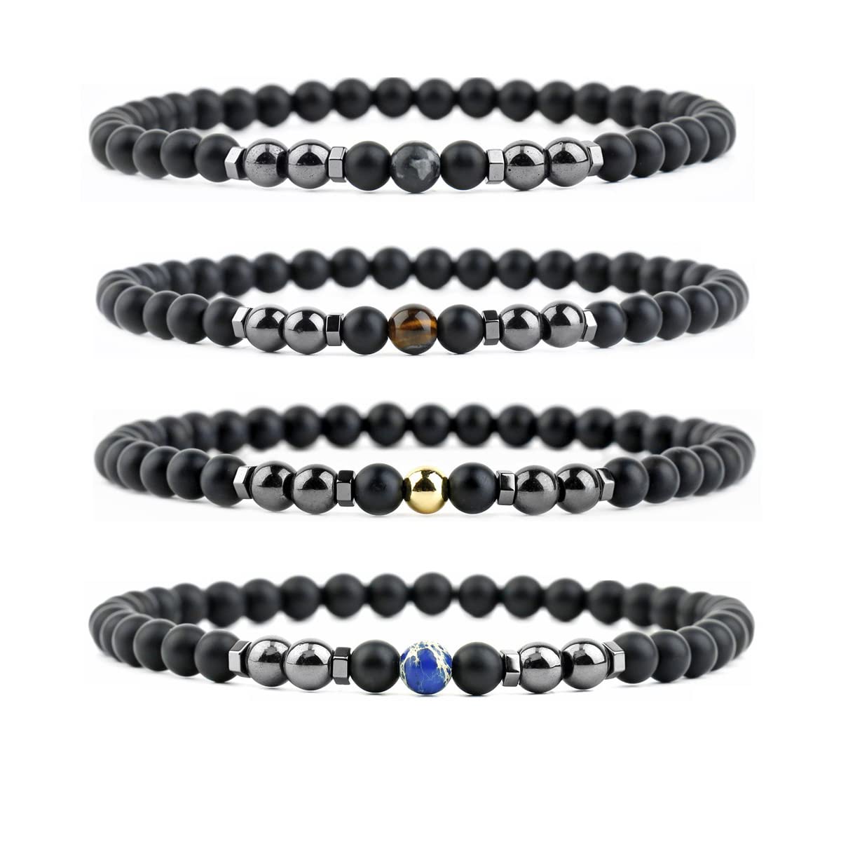 6PCS Black Obsidian & Tiger Eye Stretch Anklet Bracelet Set for Men & Women - Anxiety Relief, Chakra Balancing, Yoga & Meditation Accessories - Perfect for Spiritual Healing, Stress Relief & Everyday Wear