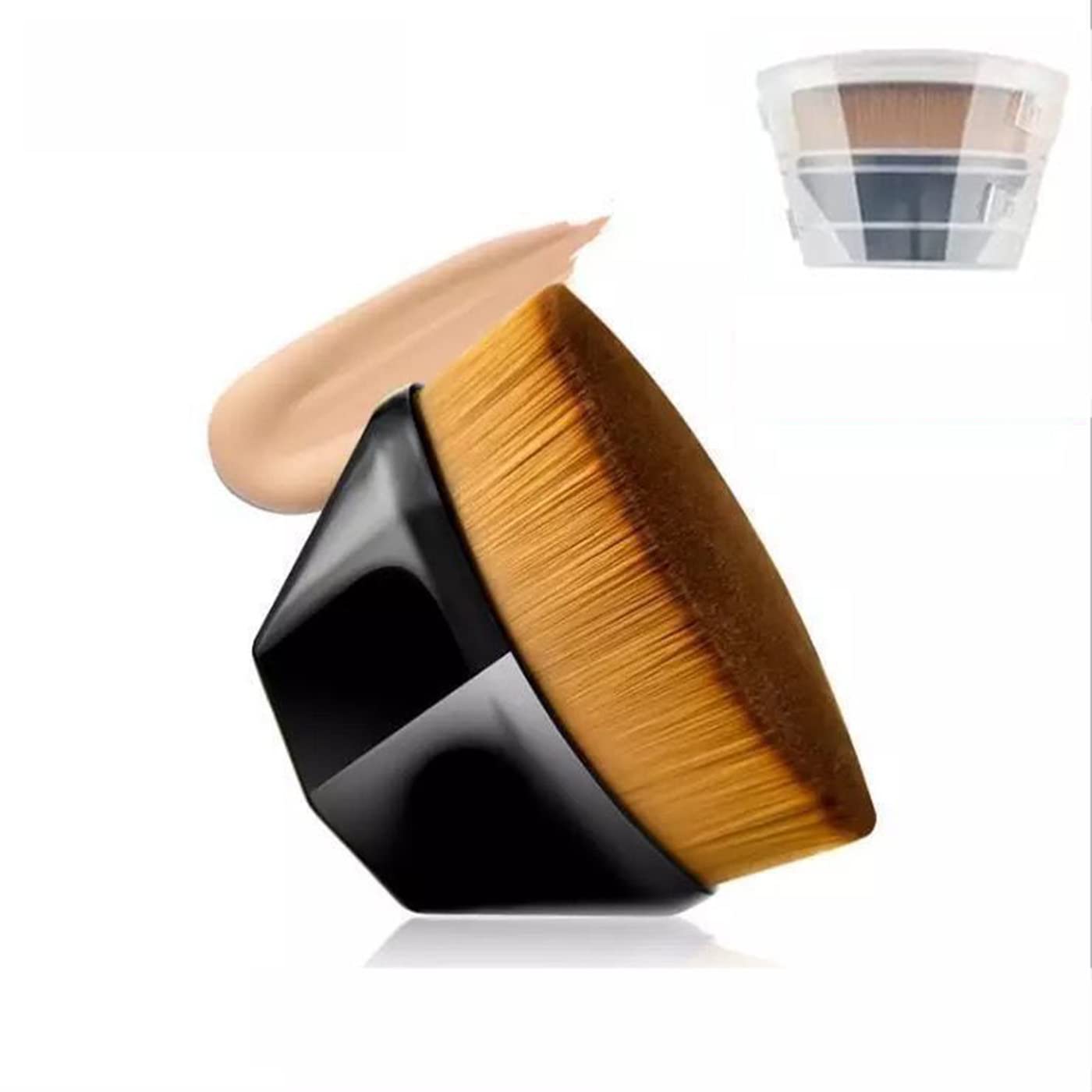 Fixett Flat Top Kabuki Foundation Makeup Brush for Liquid & Cream - Professional Foundation Brush for Flawless Finish (1pc, Black) - Perfect for Everyday Makeup & Airbrush-Like Application