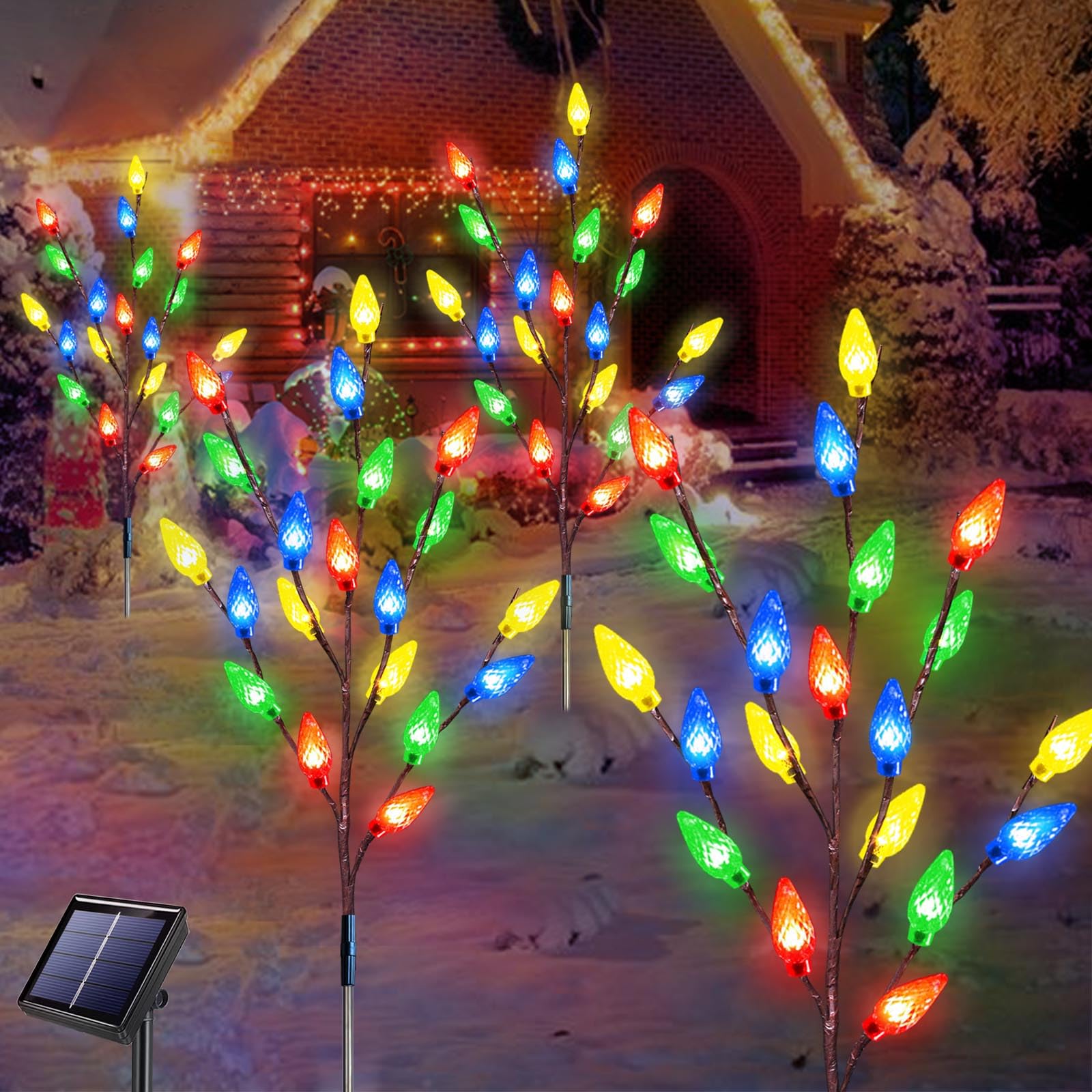4 Pack Solar Christmas Garden Stake Lights - 8 Modes Waterproof Outdoor Decor for Yard, Pathway, Patio | Strawberry Design Holiday Lights for Christmas, Grave Decorations | Perfect for Garden, Lawn & Festive Seasonal Displays