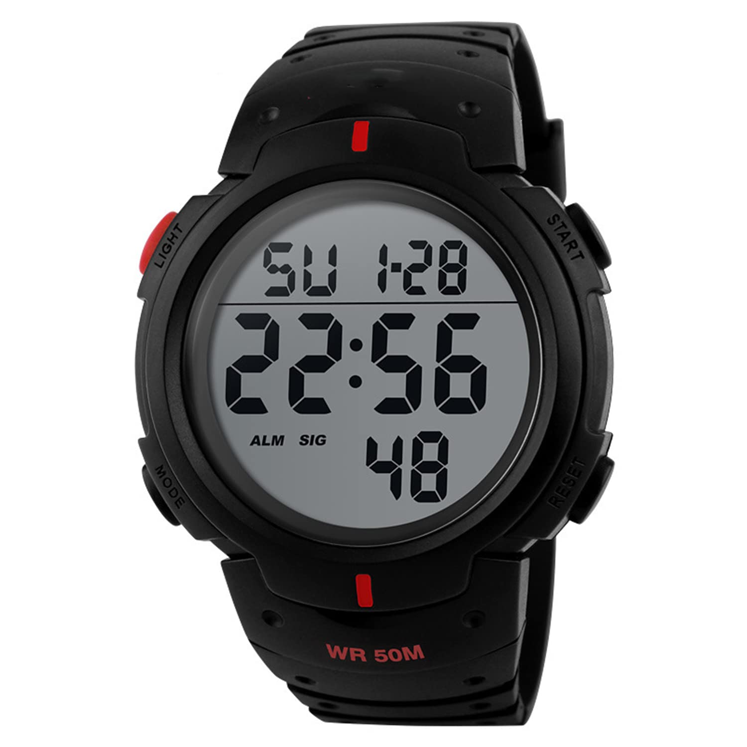 Readeel Simple Sport Watch for Men - Digital Multifunction Outdoor Watch with LED Display, Waterproof, Durable for Running, Hiking, Gym & Daily Use (Red)