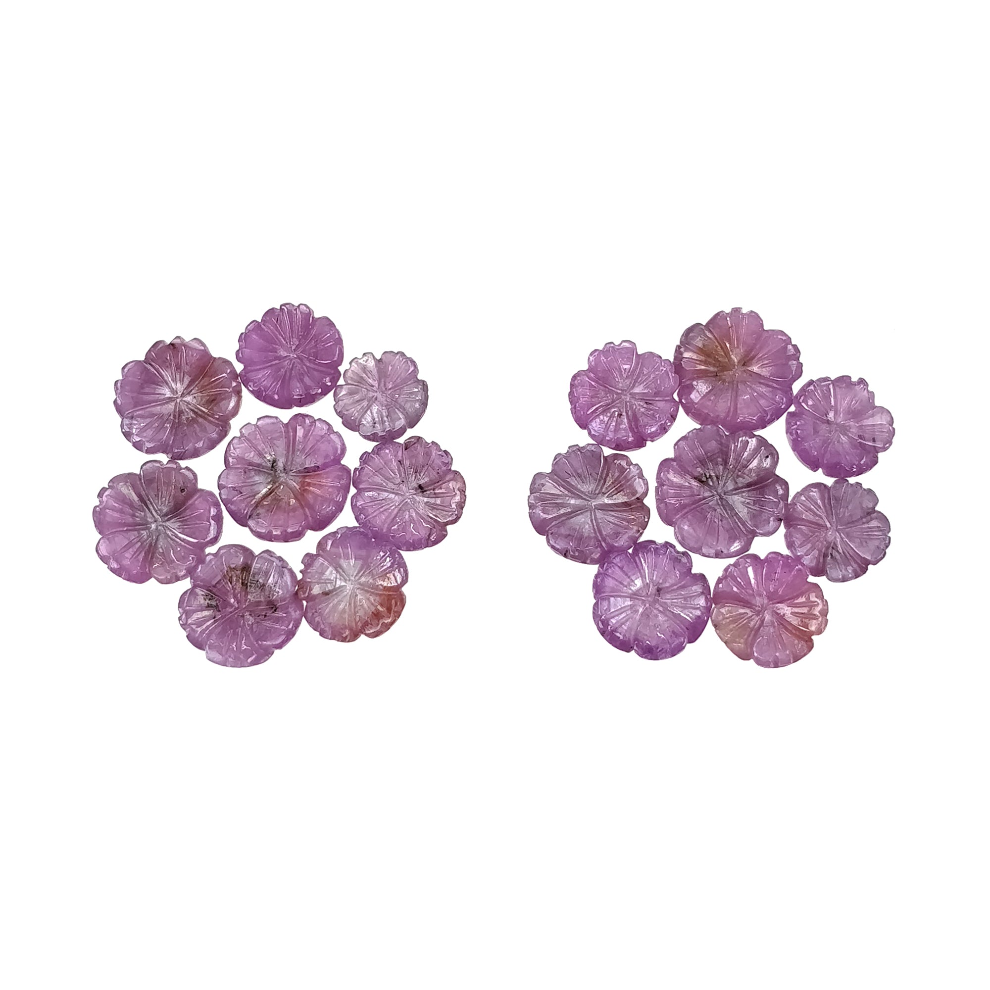 Natural Untreated Pink Sapphire Gemstone - 47.55cts Hand Carved Round Flower Design (16pcs Set) | Unheated Ceylon Sapphire for Jewelry Making, Engagement Rings & Luxury Gifts