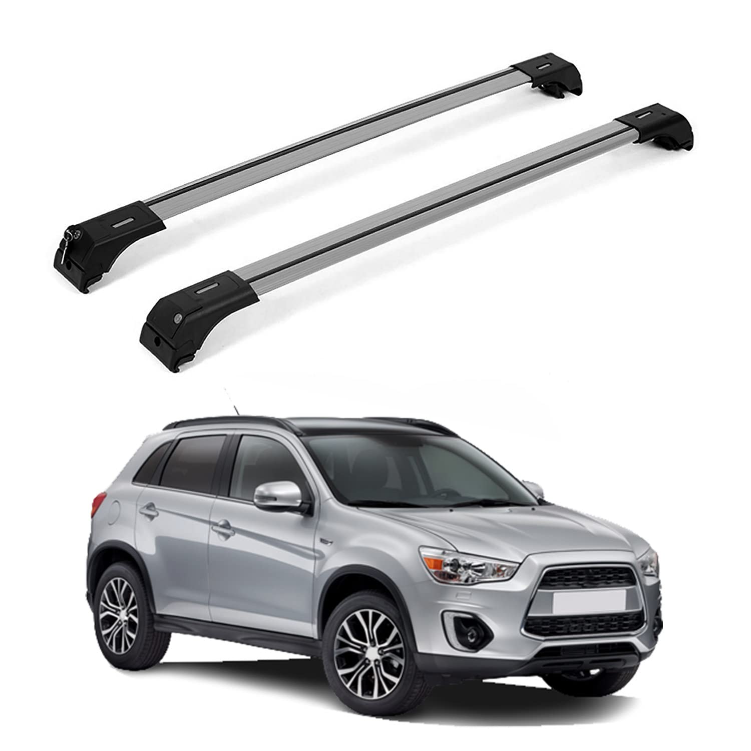 OMAC Adjustable Anti-Theft Roof Rack Cross Bars for Mitsubishi Outlander Sport ASX 2011-2022 - Silver (2-Pack, 165 lbs Capacity) | Heavy-Duty Cargo Carrier for Luggage, Bikes, Kayaks & Outdoor Gear | Perfect for Road Trips, Camping & Adventure Travel
