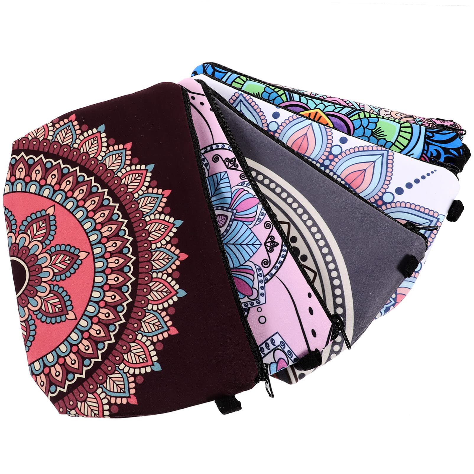 EXCLUZO 6-Piece Mandala Flower Cosmetic Bags Set - Large Capacity Travel Makeup Organizer, Wide Opening Toiletry Pouch with Zipper for Brushes & Beauty Essentials | Perfect for Travel, Gym, Daily Use & Gift Giving