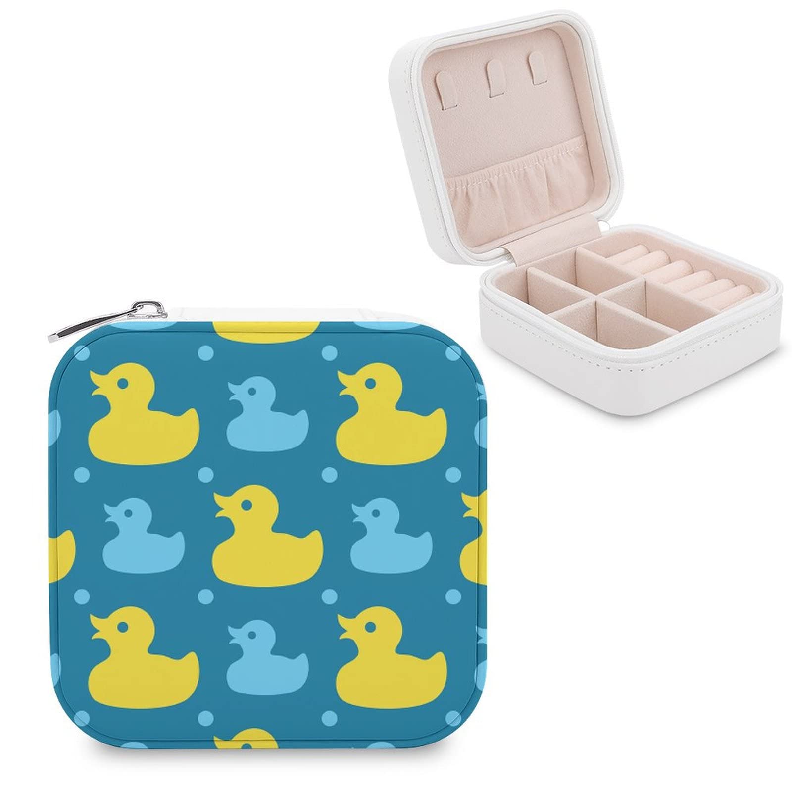 Women's Fashion Jewelry Organizer Box with Zipper - Lightweight Travel Jewelry Case for Rings, Bracelets & Necklaces - Perfect for Bridesmaids, Travel & Home Storage - Yellow Rubber Ducks Design