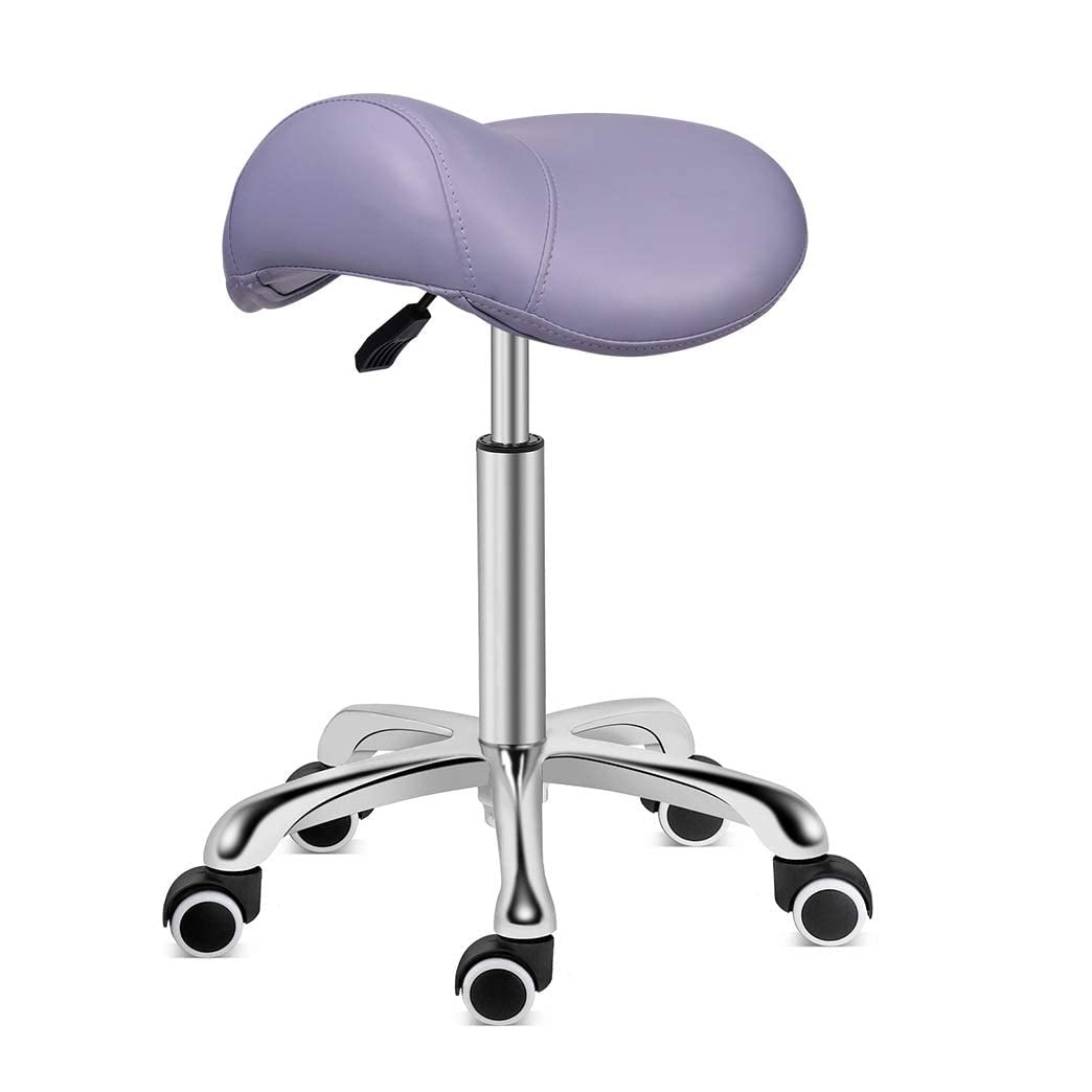 Kaleurrier Heavy Duty Rolling Swivel Saddle Stool - Adjustable Height Ergonomic Chair with Wheels for Dental Clinic, Lab, Salon, Massage, Office & Home Kitchen Use - Purple Backless Stool for Professionals