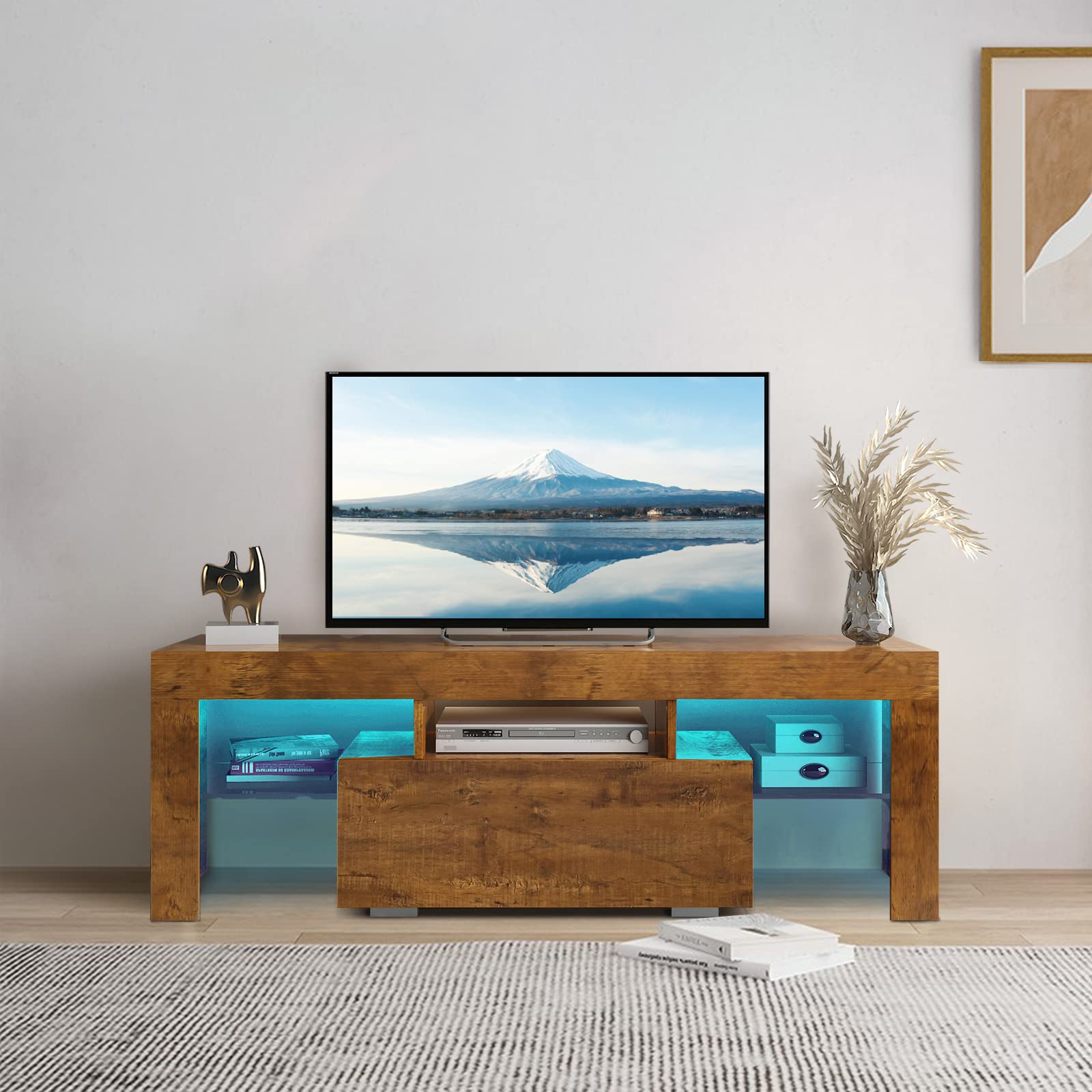 Modern LED TV Stand for 65 Inch TV - Wooden Entertainment Center with Storage, Media Console Cabinet for Living Room, Bedroom & Office (S-Brown) - Perfect for Home Theater Setup & Space-Saving Storage Solutions