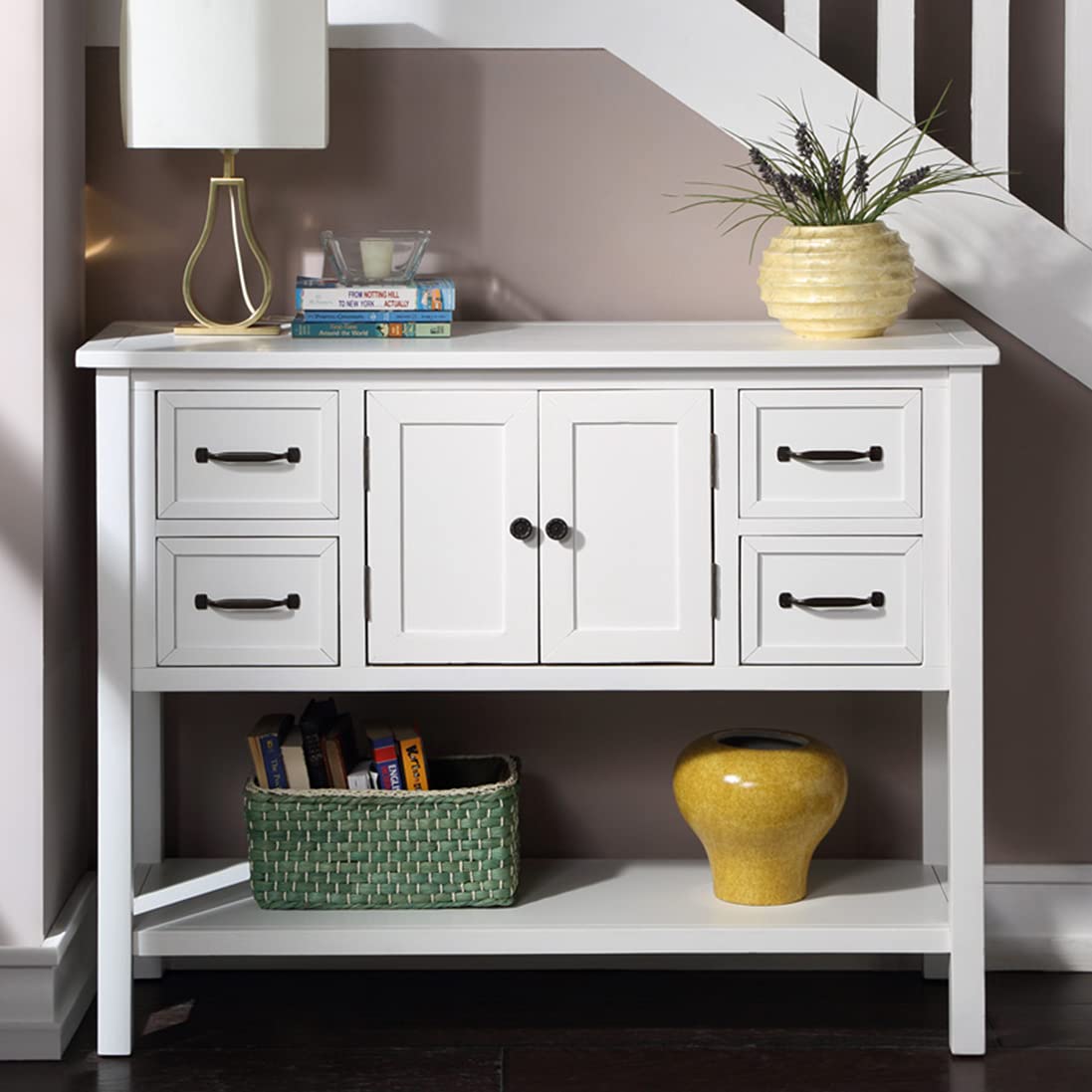 Merax 43 Inch Solid Wood Console Table with Drawer & Storage Cabinet - Entryway Sofa Table, Buffet Server for Living Room, Bedroom, Hallway & Dining Room - Perfect for Home Decor, Organization & Display