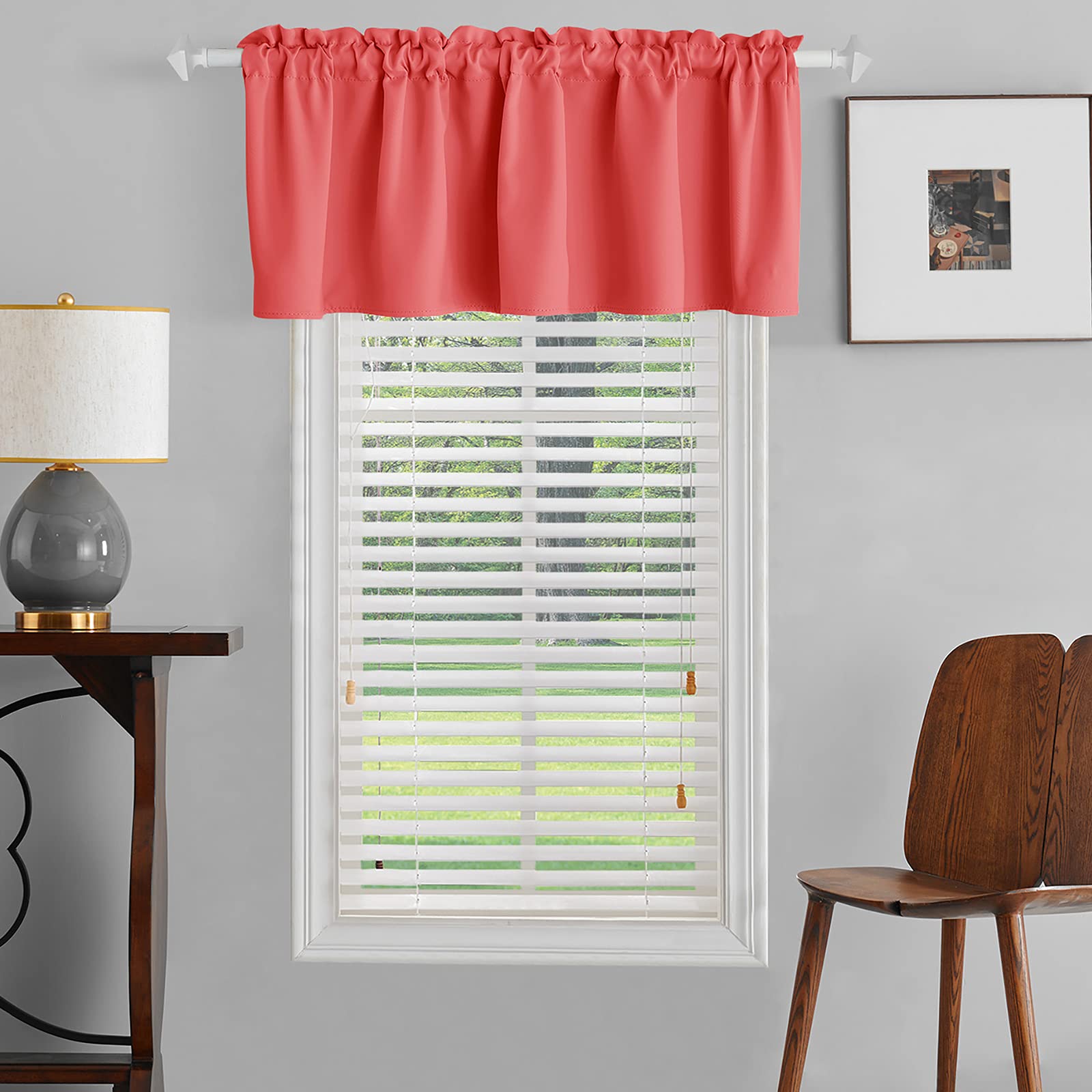 Blackout Window Valance - 52 x 18 Inches Coral Valance Curtain for Kitchen, Bedroom, Living Room, Bathroom & Basement - Perfect for Light Control & Room Decor