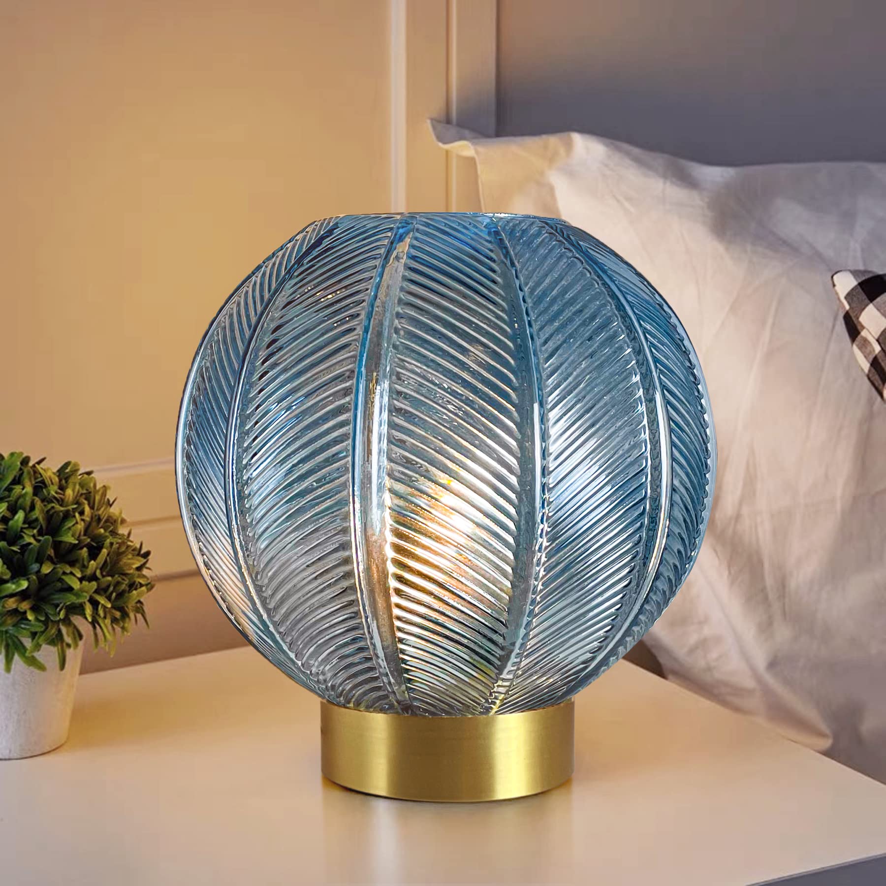 Battery Operated LED Table Lamp with Timer - Cordless Glass Night Light for Bedroom, Desk & Home Decor - Perfect for Centerpiece, Gift, Wedding & Indoor Decoration (Blue) | Bedside Reading Light, Nursery Nightlight, Romantic Ambiance Lighting