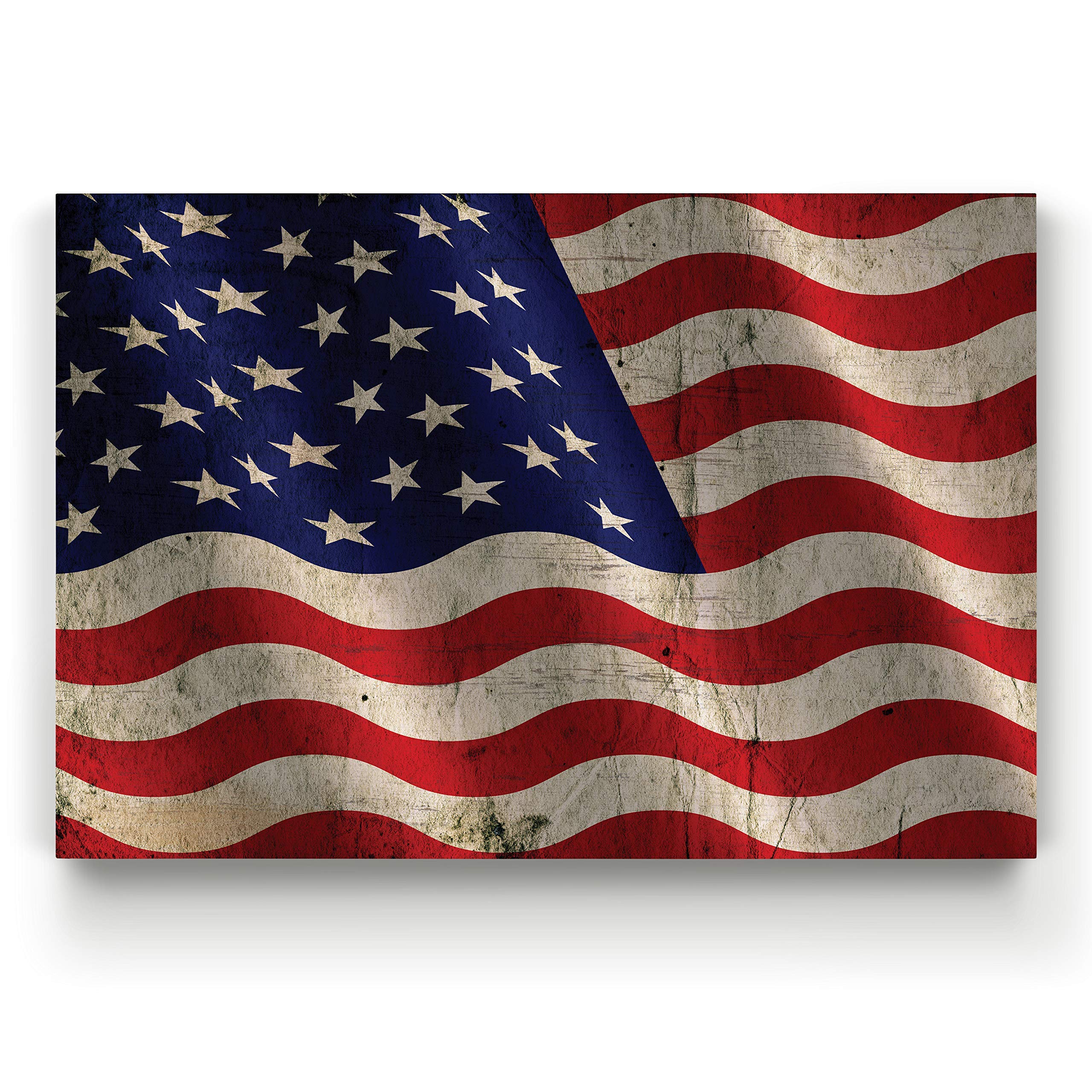 Patriotic American Soldier Canvas Wall Art - Army & Marines with Waving Flag - 32x48 Inches - Perfect for Home, Office & Military Themed Decor