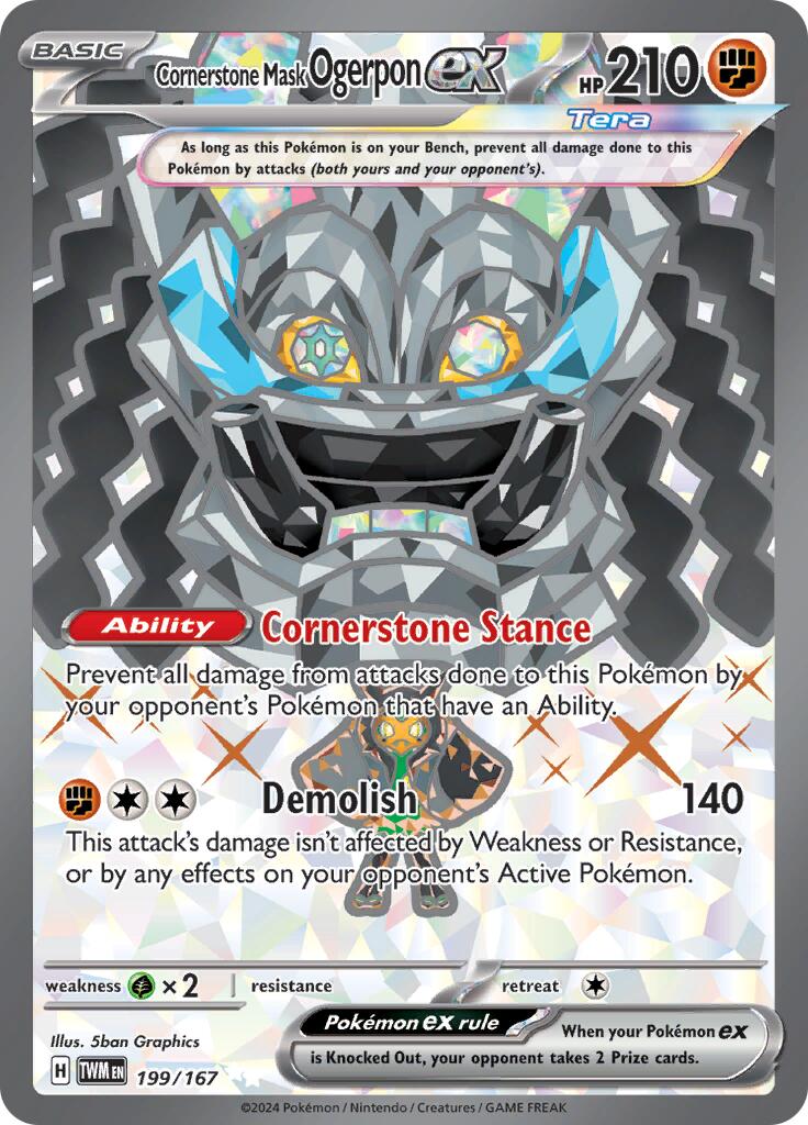 Cornerstone Mask Ogerpon ex 199/167 Pokemon TCG Card - Rare Collectible for Battles & Trading [TWM 199/167]