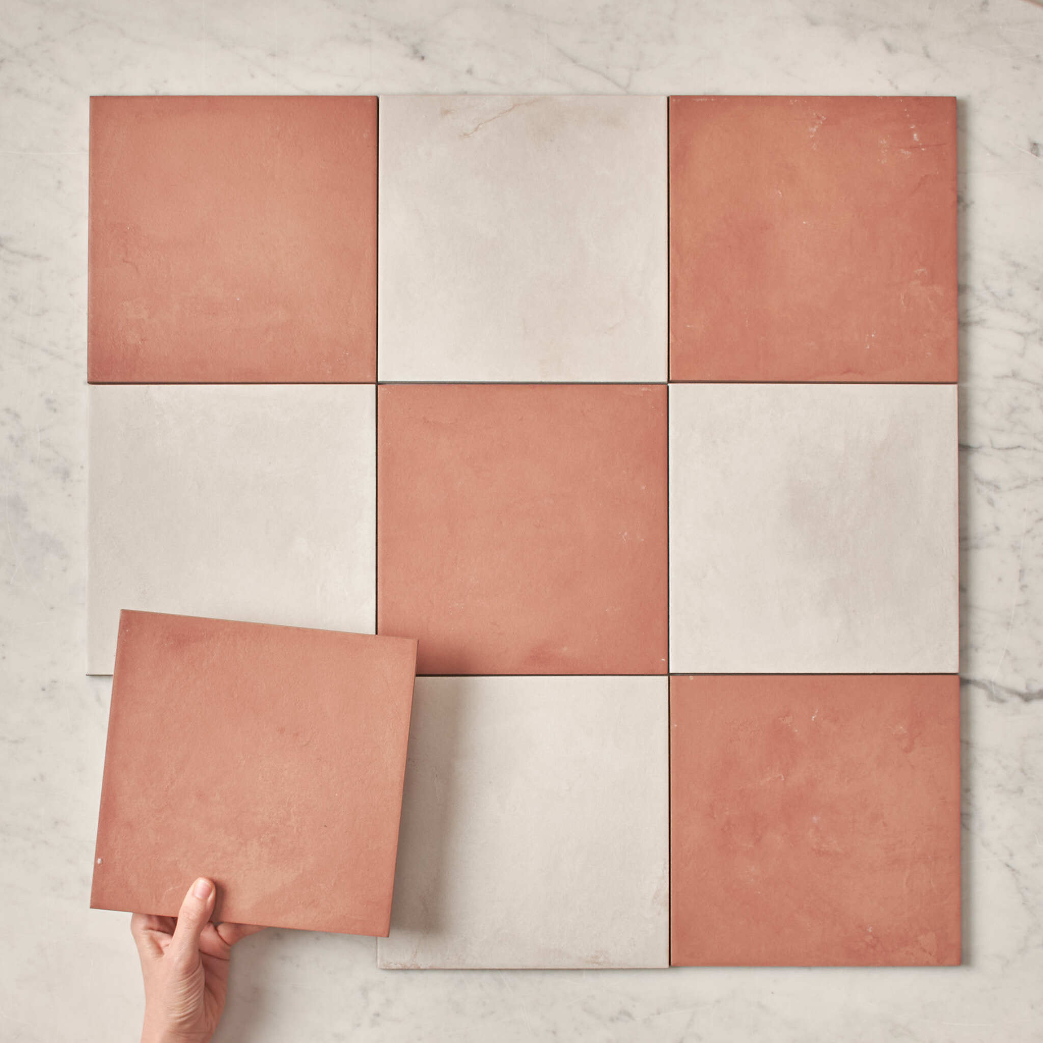 Bronte Checkerboard Terracotta & White Ceramic Tile - Stylish Floor and Wall Tile for Kitchen, Bathroom, and Backsplash
