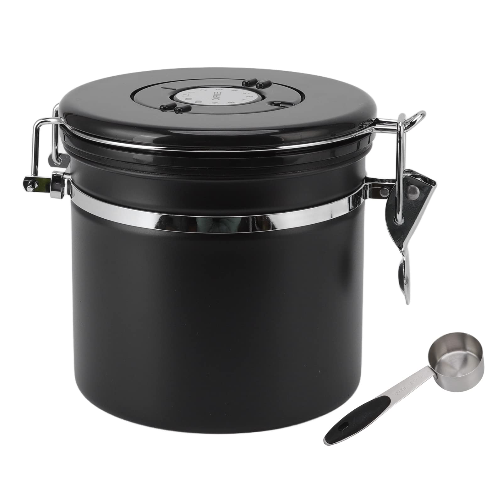 1.2L Stainless Steel Airtight Food Storage Container - Coffee Bean & Powder Canister with Seal Lock Lid, Kitchen & Pantry Organization for Home, Office, Camping (Black)