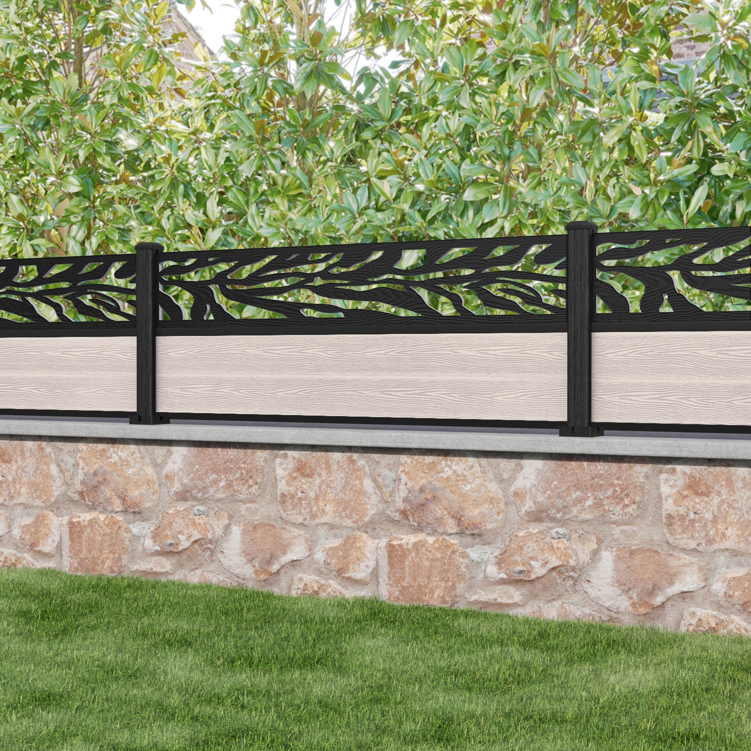 Classic Malawi Fence Panel - Mid Stone Color with Composite Posts | Durable Privacy Fence for Backyard, Garden & Pool Areas