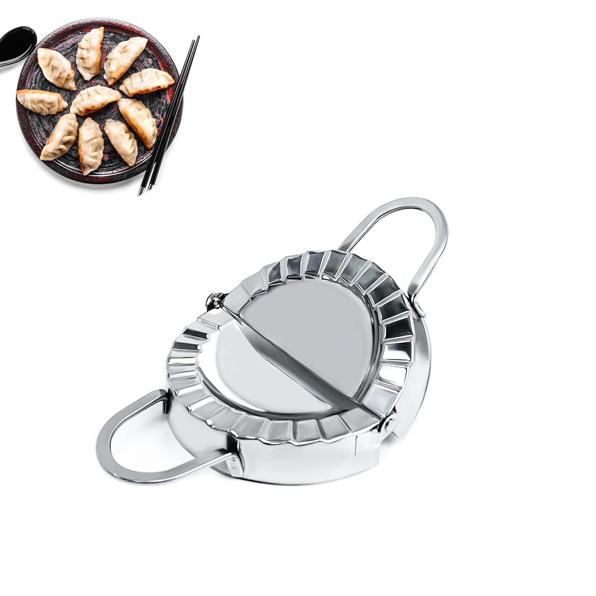 DOXILA 3.8 Inch Dumpling Maker Mold - Stainless Steel Dumpling Press for Empanadas, Pierogi, Wonton & Ravioli - Perfect for Homemade Pot Stickers, Asian Dumplings & Italian Pasta - Ideal for Family Cooking, Meal Prep & Party Food Making