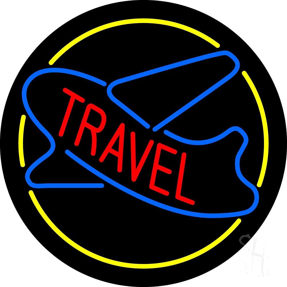Blue Logo LED Neon Sign 18x18 Inches - Black Square Acrylic Backing with Dimmer, Bright Premium Indoor Neon Light for Home Décor, Travel Agency, Storefront - Perfect for Wall Art, Office Decor & Retail Displays