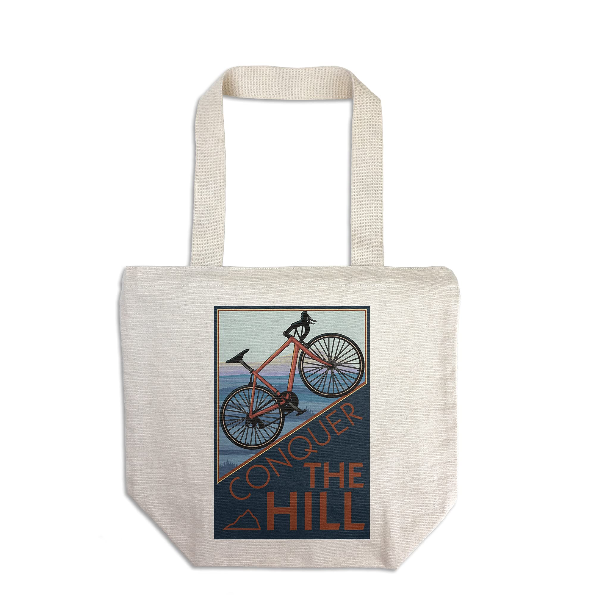 Lantern Press Conquer The Hill Road Bike Design - 100% Cotton Canvas Reusable Tote Bag for Grocery Shopping, Beach Trips & Eco-Friendly Lifestyle