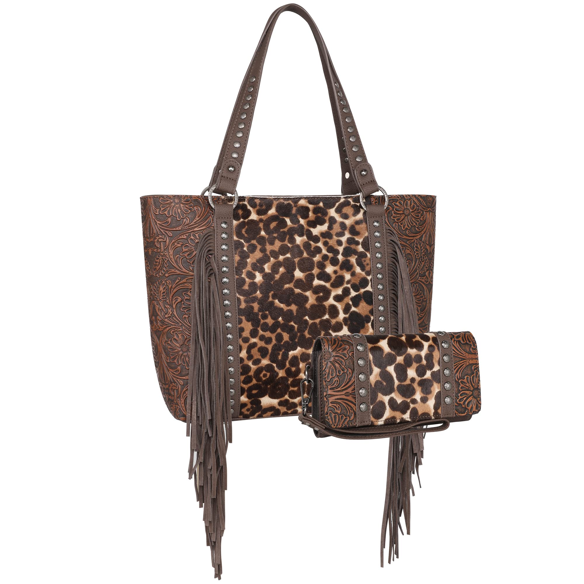 Genuine Leather Western Tote Bag for Women - Large Cowhide Shoulder Bag & Handbag with Wallet - Perfect for Work, Travel, and Everyday Use