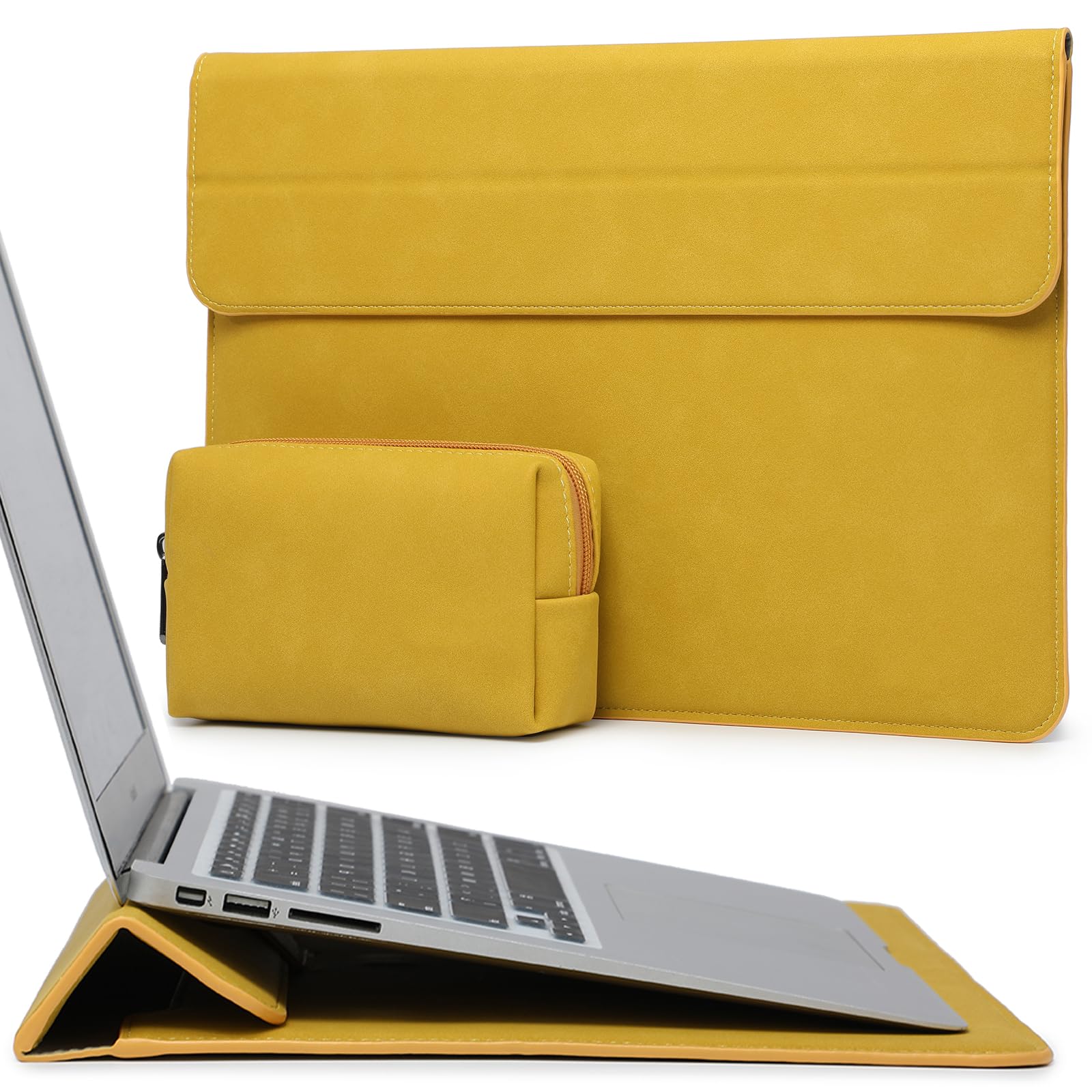 HYZUO 13 Inch Laptop Sleeve Case with Stand - Compatible with MacBook Air 13 (2024-2018 M3/M2/M1), MacBook Pro 13 (2024-2016 M2/M1), iPad Pro 13 M4, iPad Air 13 M2, Surface Pro, Dell XPS 13 - Includes Storage Pouch in Olive Yellow - Perfect for Work, Travel & School Protection