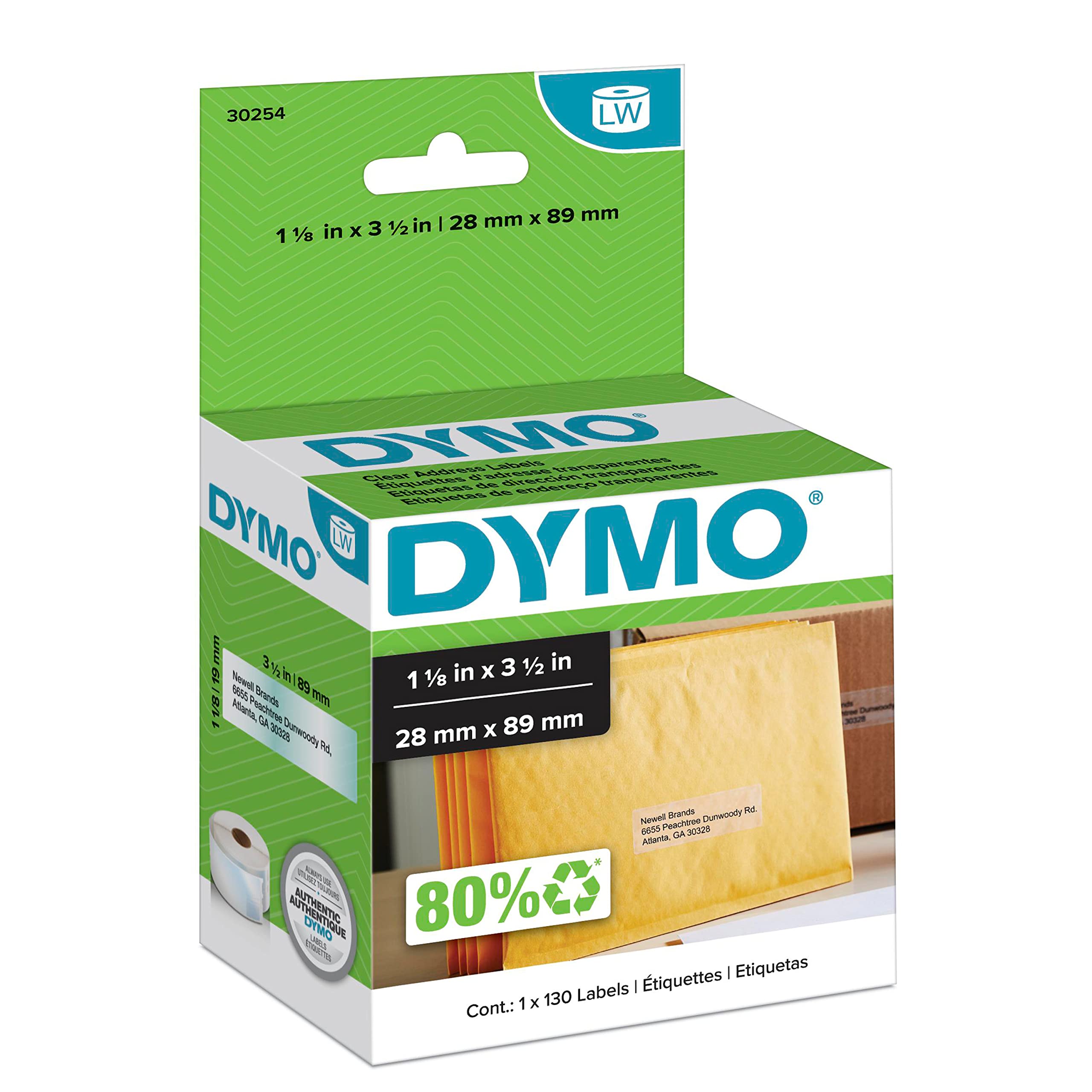 DYMO LabelWriter Address Labels - Clear 1-1/8 x 3-1/2 Inch Shipping Labels (130 Labels/Pack) - Perfect for Mailing, Shipping & Office Organization