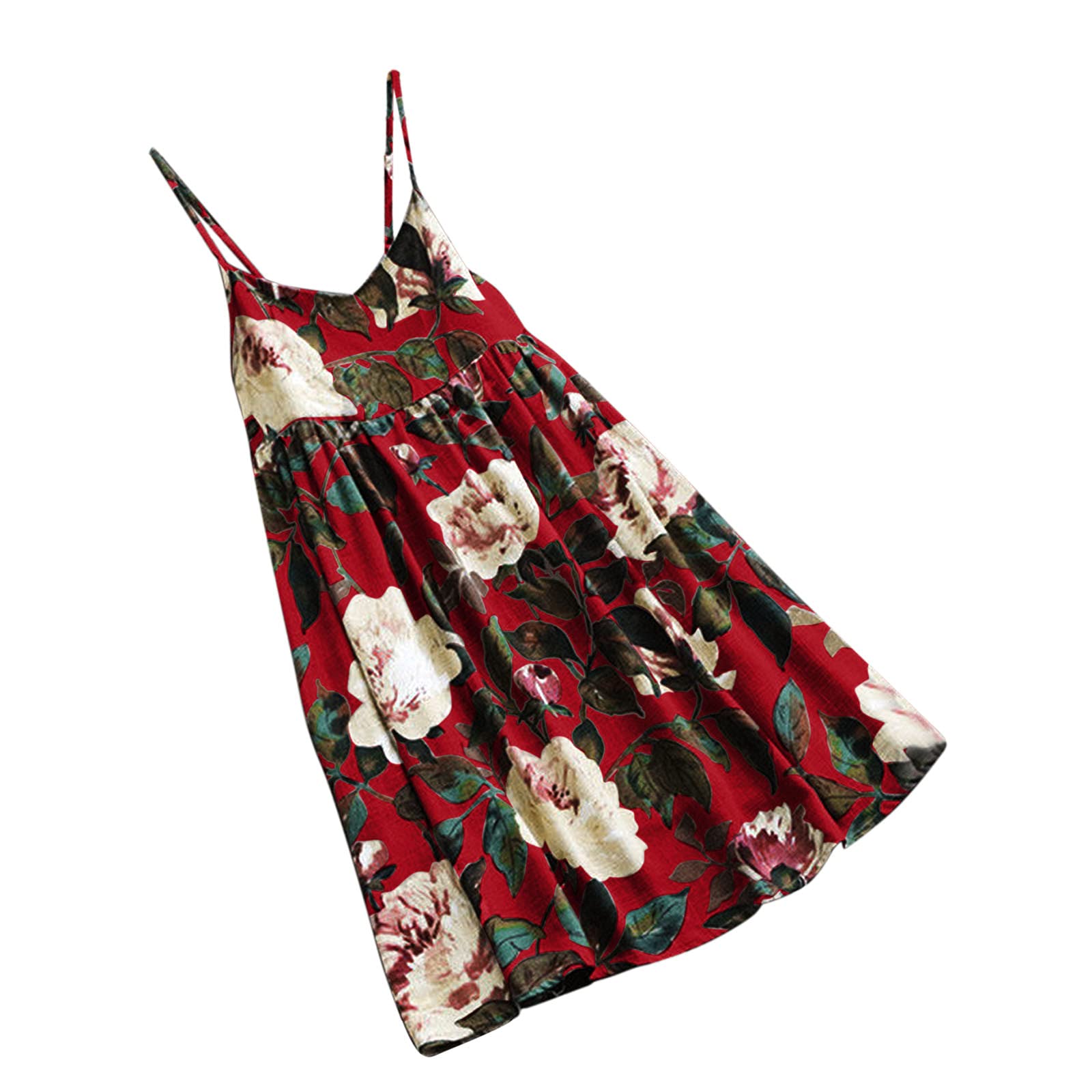 Floral Print Linen & Cotton Sleeveless Sling Dress for Women - Pink Summer Dress for Beach, Vacation & Casual Outings