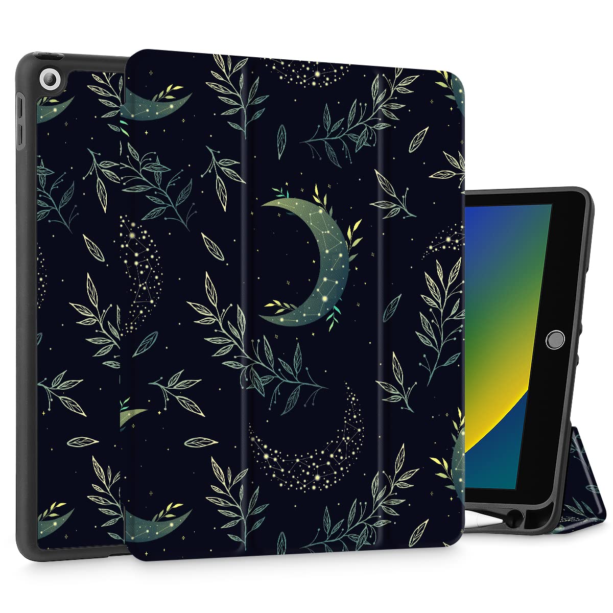 Premium iPad 10.2 Case (2021 9th Gen & 2020/2019 8th/7th Gen) - Trifold Stand with Pencil Holder, Auto Wake/Sleep, TPU Protective Back Cover - Celestial Green - Perfect for Work, School & Travel