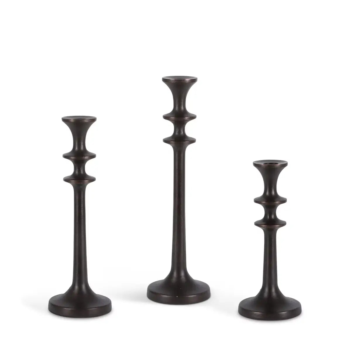 Dominion Cast Aluminum Candlesticks - Elegant Home Decor for Dining Table, Wedding Centerpieces & Church Altars - Set of 2 (12 Inch Height) - Rustic & Modern Candle Holders for Indoor/Outdoor Use