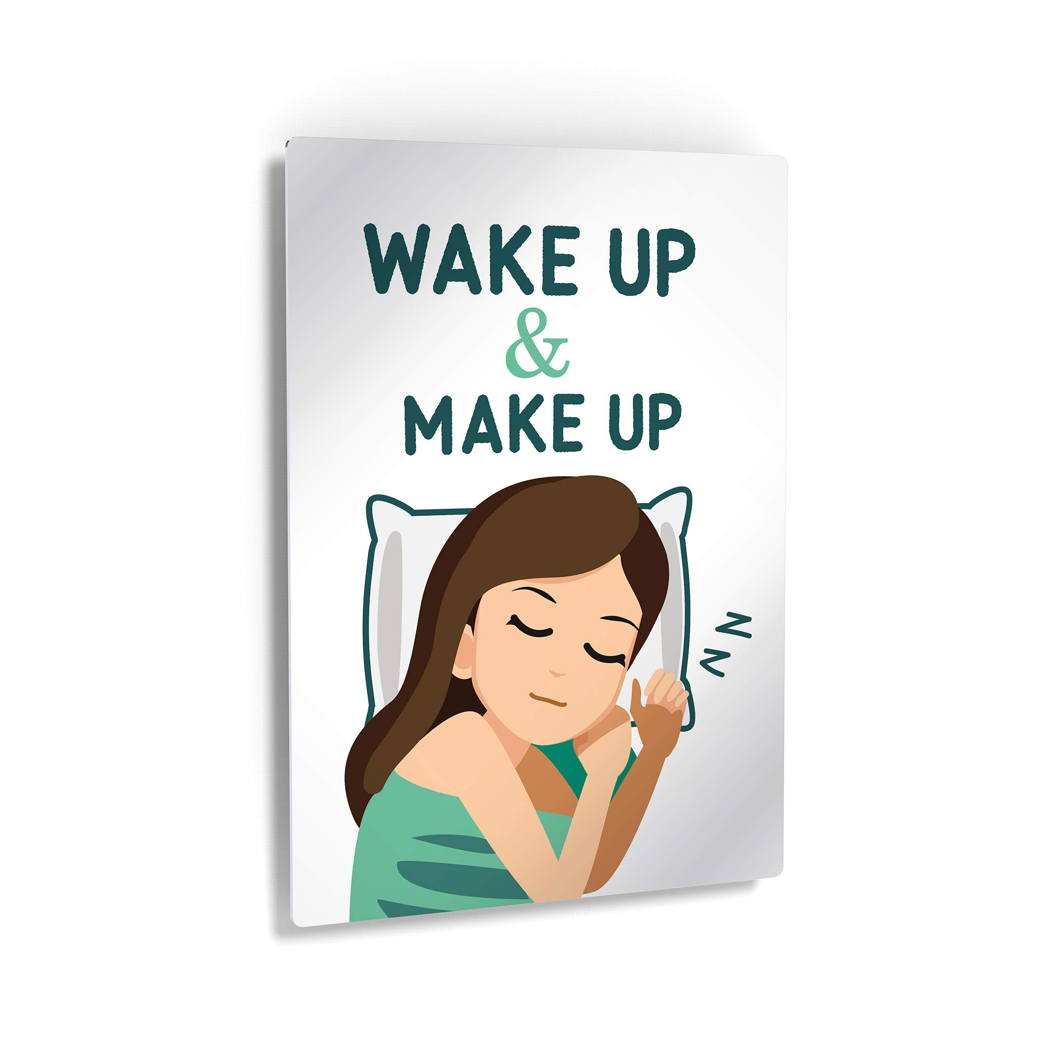 Funny Wake Up Make Up Bathroom Sign - Cute Metal Print Wall Art for Bathroom & Nursery Decor - Ready to Hang Home Decoration (36x24 Inches) - Perfect for Powder Rooms, Guest Bathrooms & Kids' Spaces - Made in USA
