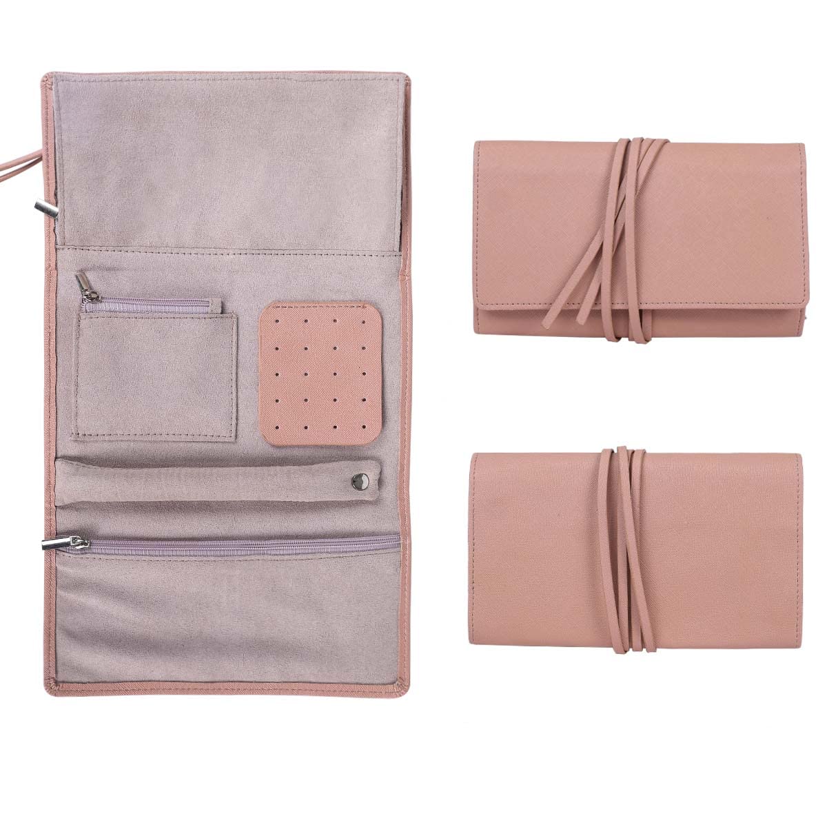 STRSTAR Travel Jewelry Organizer Case - Foldable Jewelry Roll for Rings, Necklaces, Earrings & Bracelets | Portable Jewelry Storage for Daily Use & Travel (Pink) | Perfect for Vacation, Business Trips & Home Organization
