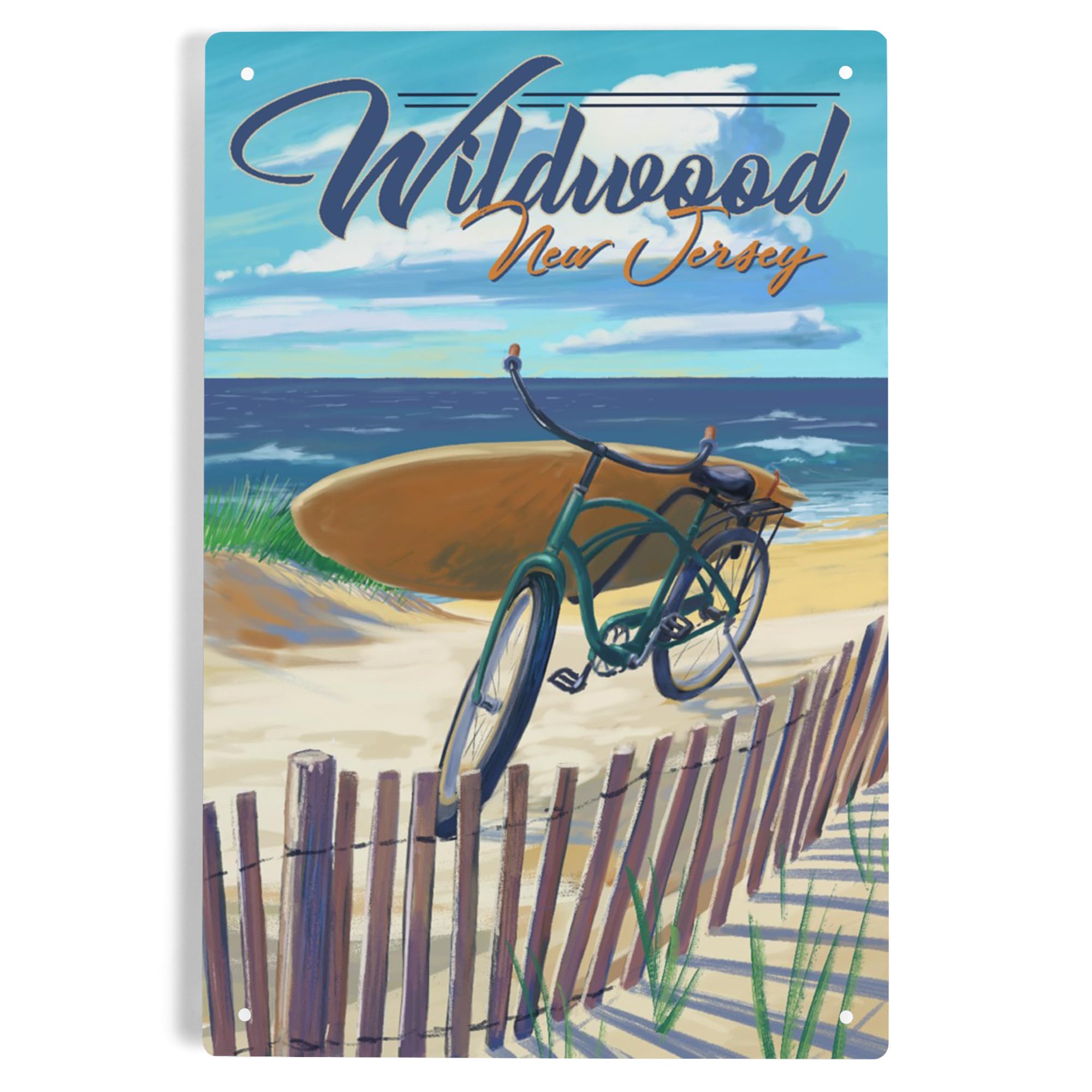 Lantern Press 6x9 Inch Metal Sign - Wildwood, New Jersey Beach Cruiser on Beach - Perfect for Home, Office, or Outdoor Decor