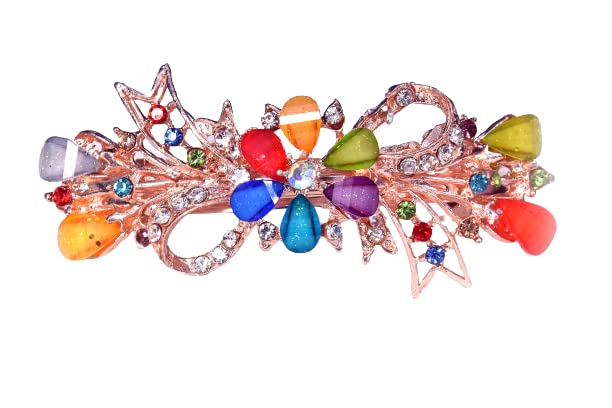 D Fashions - Women's Hair Flare Clips | Multicolor Rose Gold Barrette Hair Accessories for Women & Girls | Wedding, Party & Everyday Use | Pack of 1