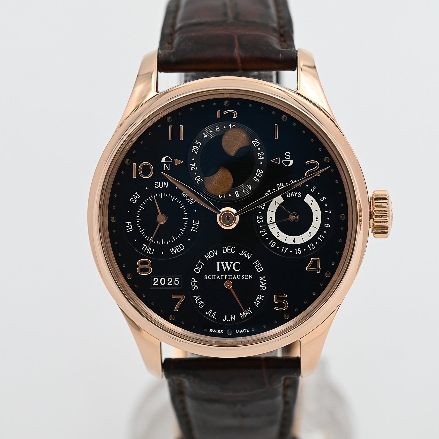 IWC Portuguese Perpetual Calendar Luxury Men's Watch - Rose Gold Case & Blue Dial - Perfect for Business Meetings & Formal Events