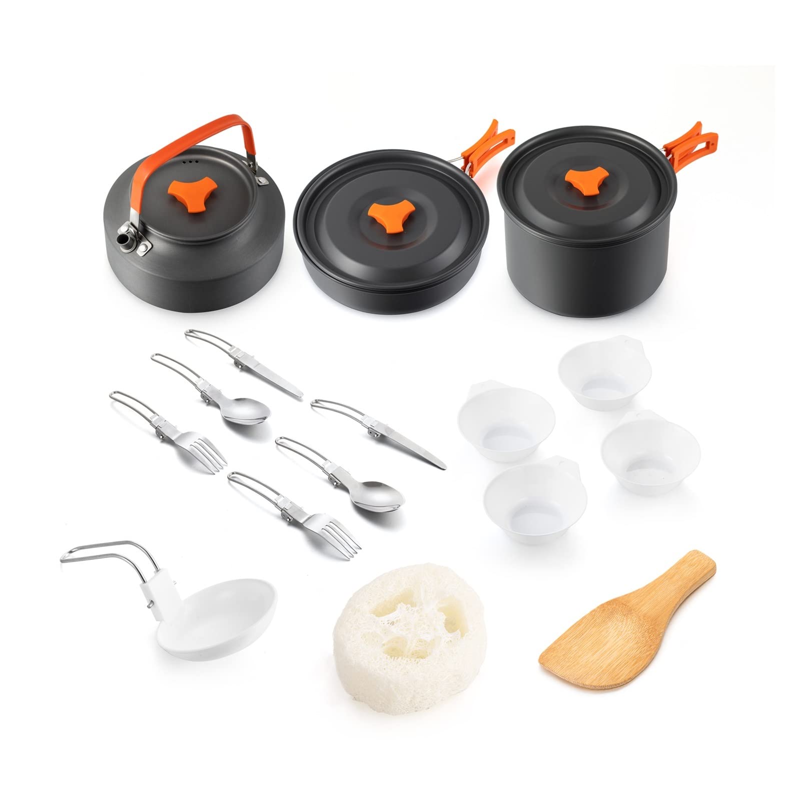 YINHAO Outdoor Camping Cookware Set - 10-Piece Portable Picnic Utensils with Folding Kettle, Frying Pan & Stew Pot for Backpacking, Hiking & RV Trips - Durable Stainless Steel Cookware for Outdoor Adventures