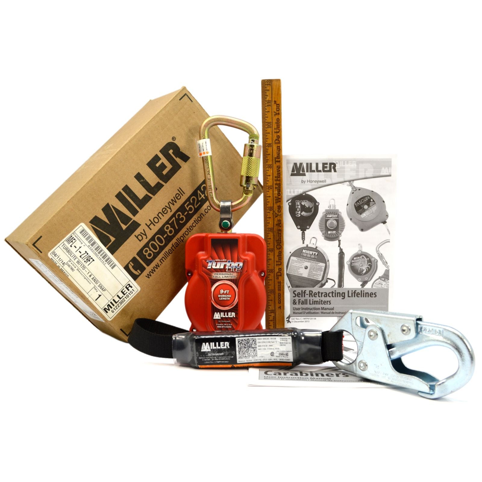 Honeywell Miller Turbo Lite Fall Limiter No. MFL 1 Z7/9FT - Complete Safety Harness Kit for Construction & Roofing Work | OSHA Compliant Fall Protection Gear