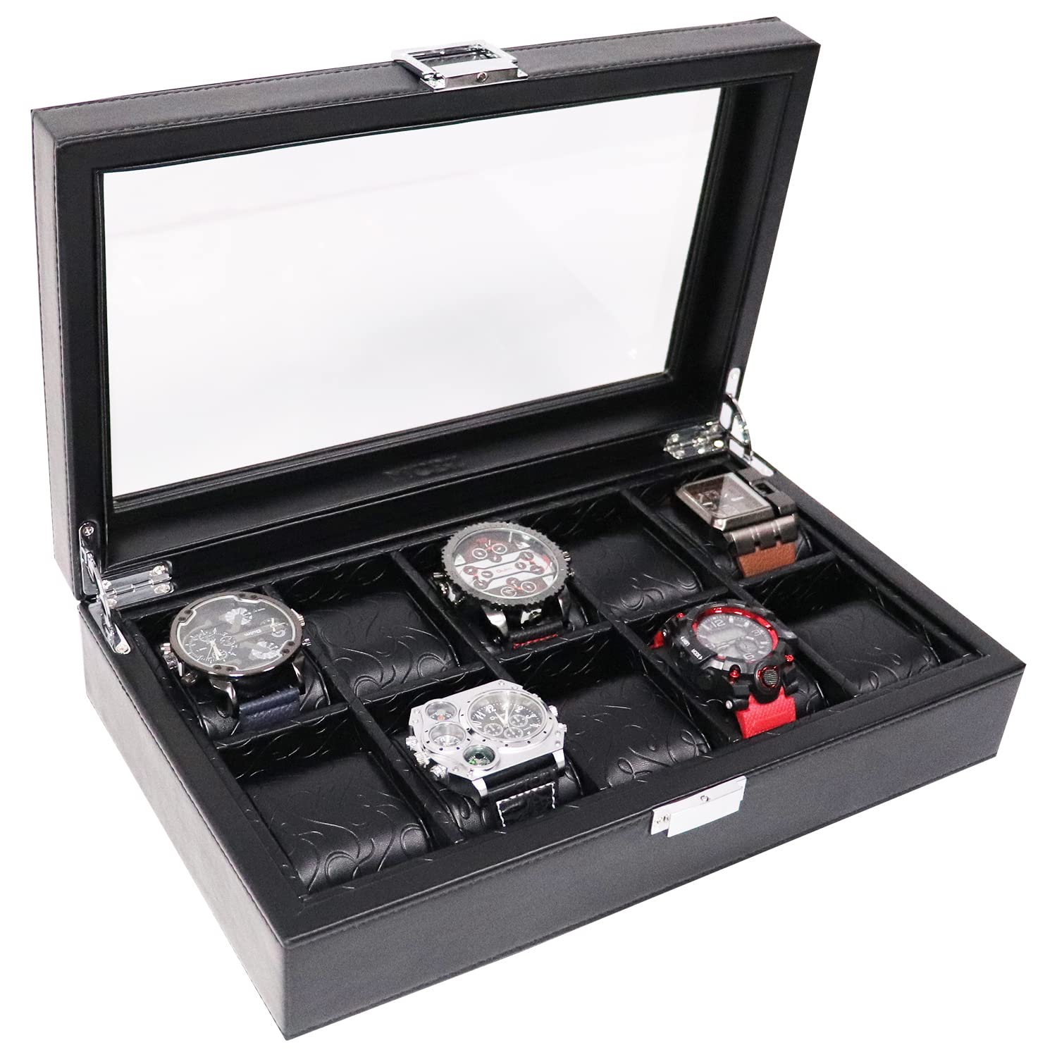 MCBZ 10 Slot Watch Organizer Box for Men - PU Leather Jewelry Storage Case with 60mm Watch Stand (Black) | Perfect for Watch Collection Display, Travel & Gift Giving