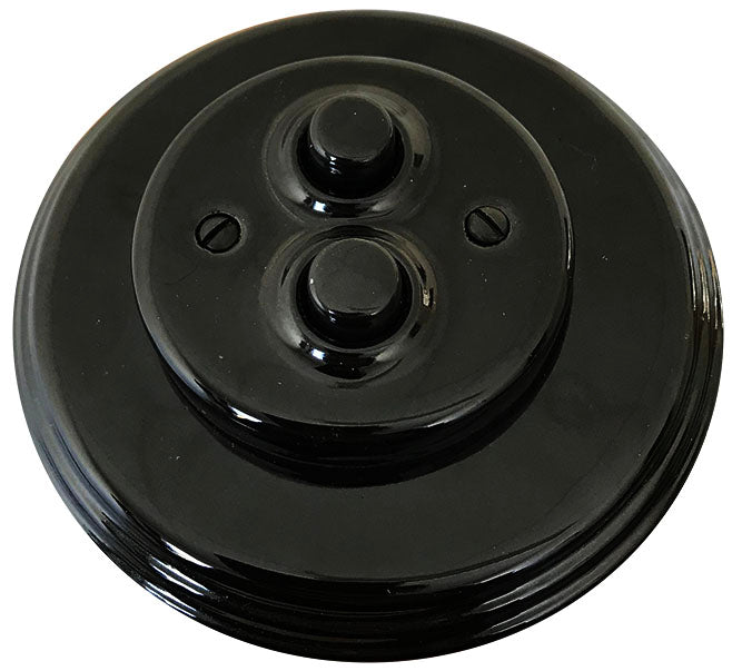 Black Porcelain Double Push Button Dimmer Switch - Perfect for Home Lighting Control in Living Room, Bedroom, and Office