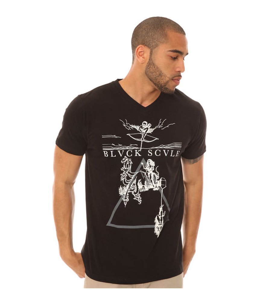 Black Scale Ninth Gate V-Neck Graphic Tee for Men - Casual Streetwear