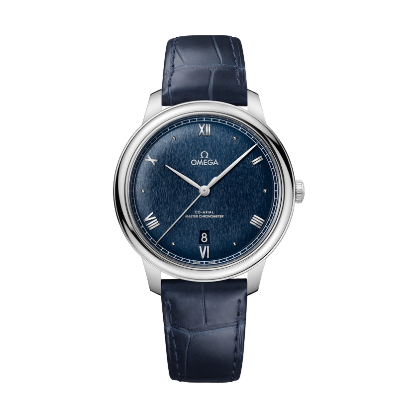 Omega De Ville Prestige Co-Axial Master Chronometer 40mm Men's Watch - Blue Dial with Genuine Leather Strap - Luxury Dress Watch for Business, Formal Occasions & Special Events